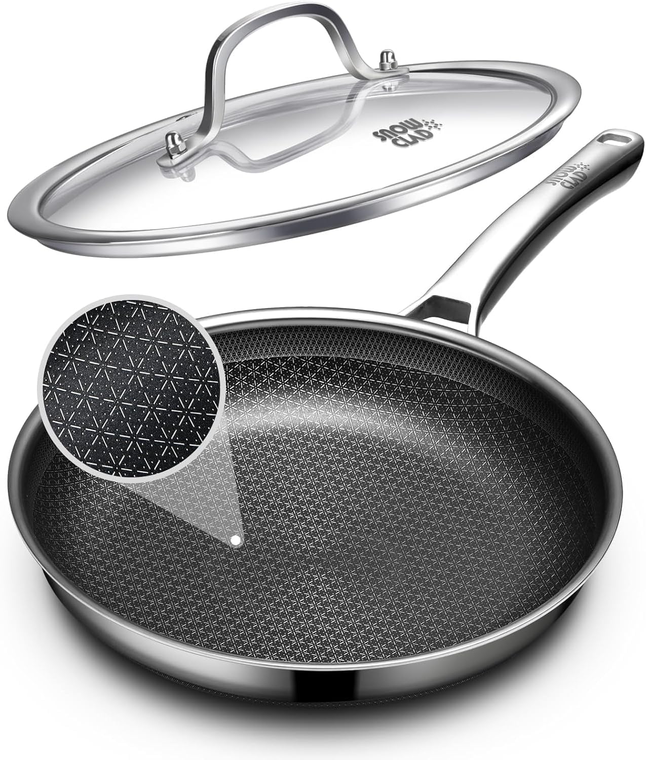 Product image of Non Stick Frying Pans 12 inch, Hybrid Frying Pans Nonstick with Lid,non stick Stainless Steel Skillets, Dishwasher and Oven-Safe Chef Pan, Induction Compatible Cooking Pan, PFOA Free Cookware