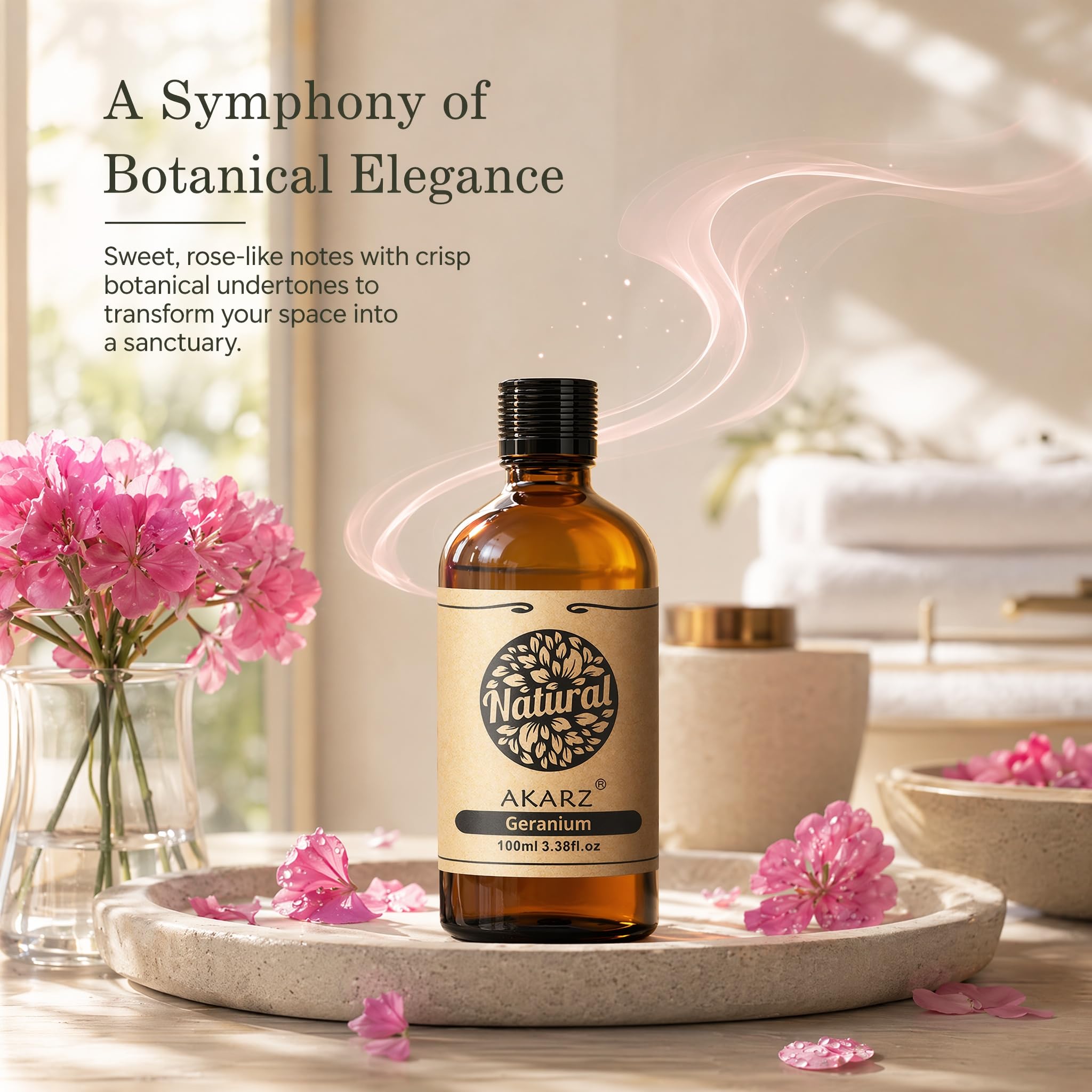 AKARZ 100ml Olejek esencjny z Geranium - Naturalny olejek aromatyczny do dyfuzorów, lamp aromatycznych i aromatów pomieszczeń
