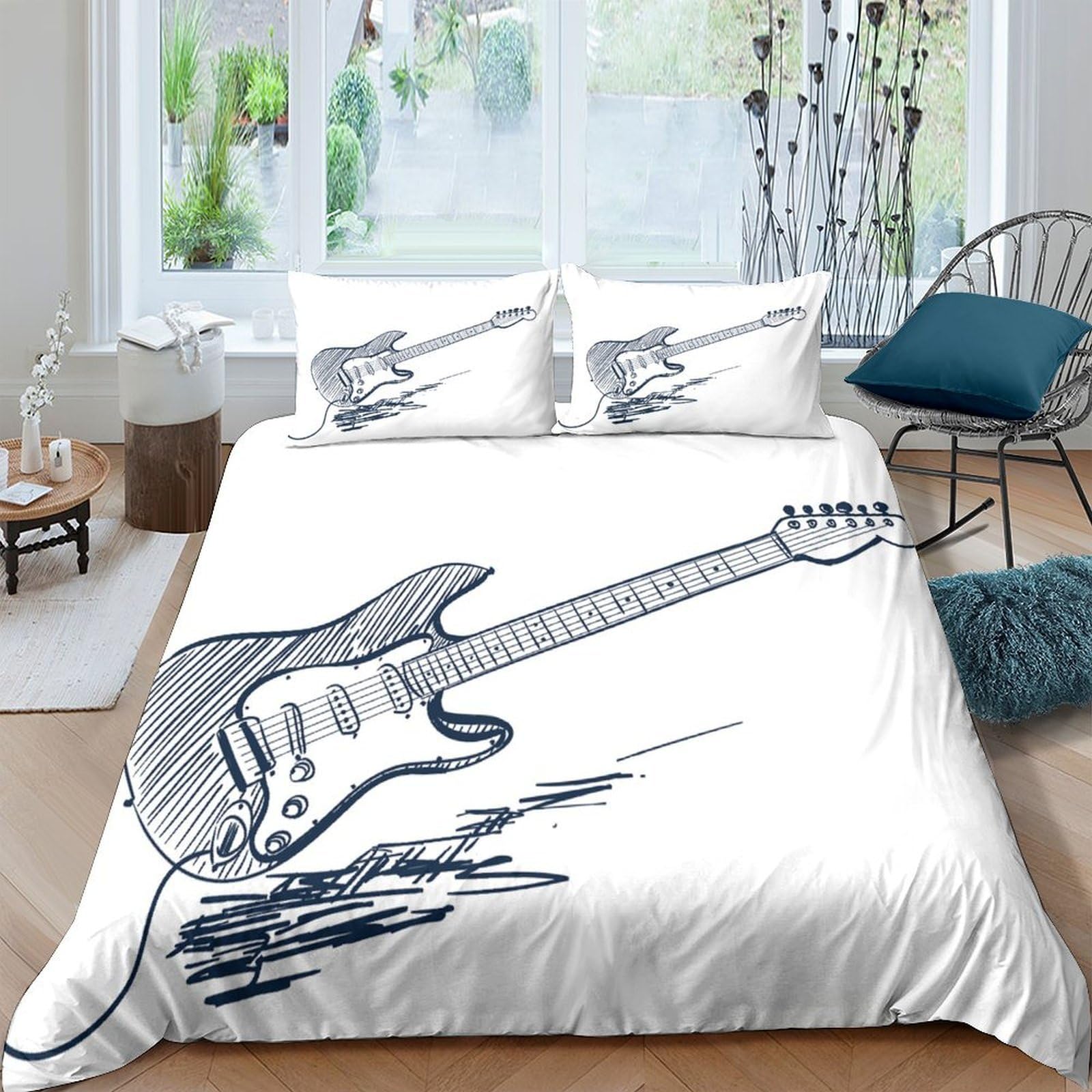 3D Printed Guitar Quilt Cover, Microfiber Bedding Cover Hidden Zipper for