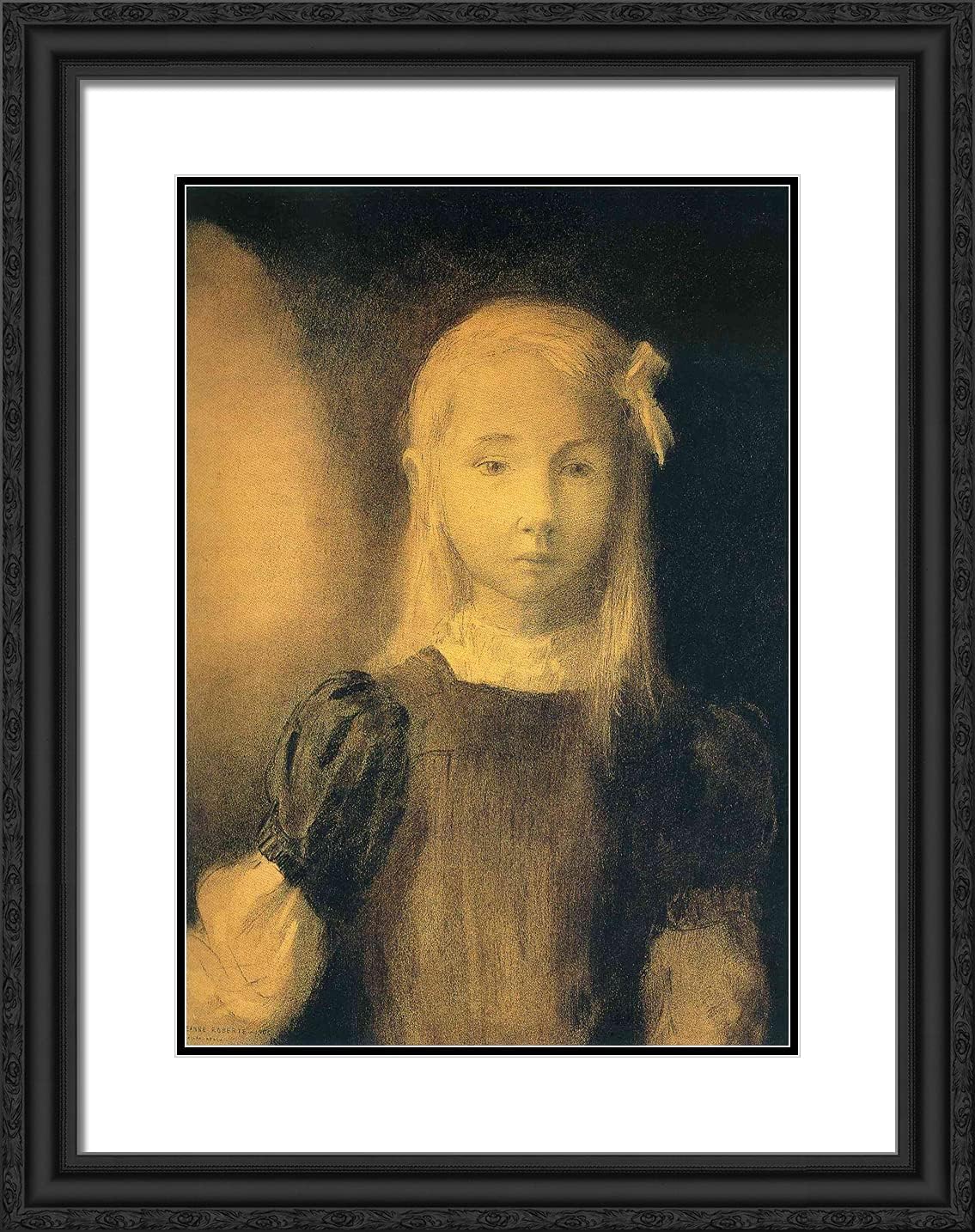 ArtDirect Redon, Odilon 19x24 Gold Ornate Framed Art Print with Double Matting Titled: Portrait of Mademoiselle Jeanne Roberte de Domecy
