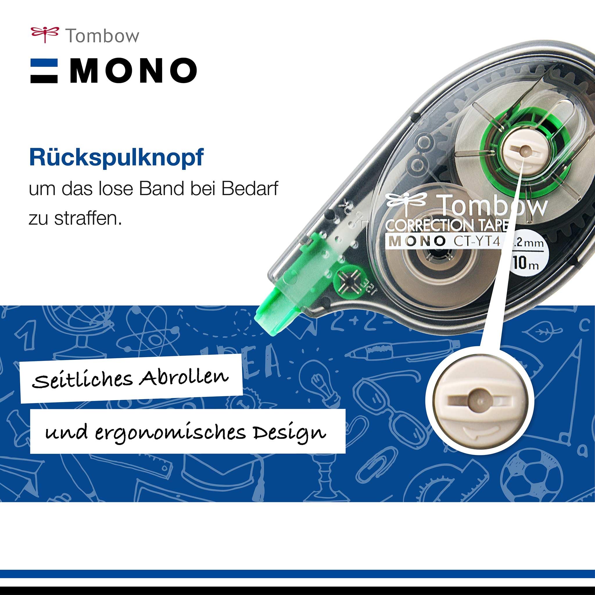 Tombow 315030 CT-YT4-10 Korrekturroller, seitliches Abrollen, 4.2 mm x 10 m, Office Pack a 10 Stück