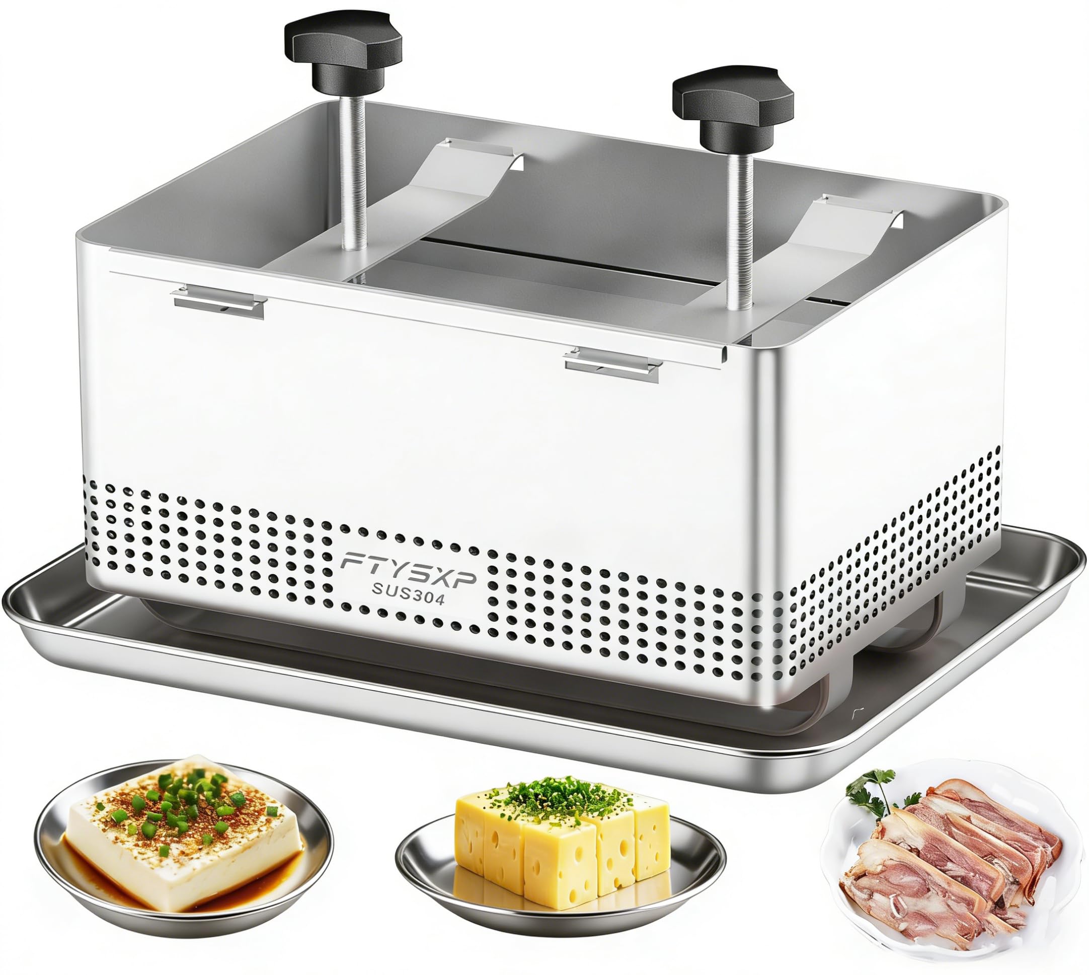 Tofu Press -304 in Acciaio Inox Vegano Tofu Press per accelerare la rimozione di Acqua dalla Seta in 10-30 min per Tofu Solido o Extra Solido Senza crepa BPA lavastoviglie Safe (22 * 16 * 12 cm)