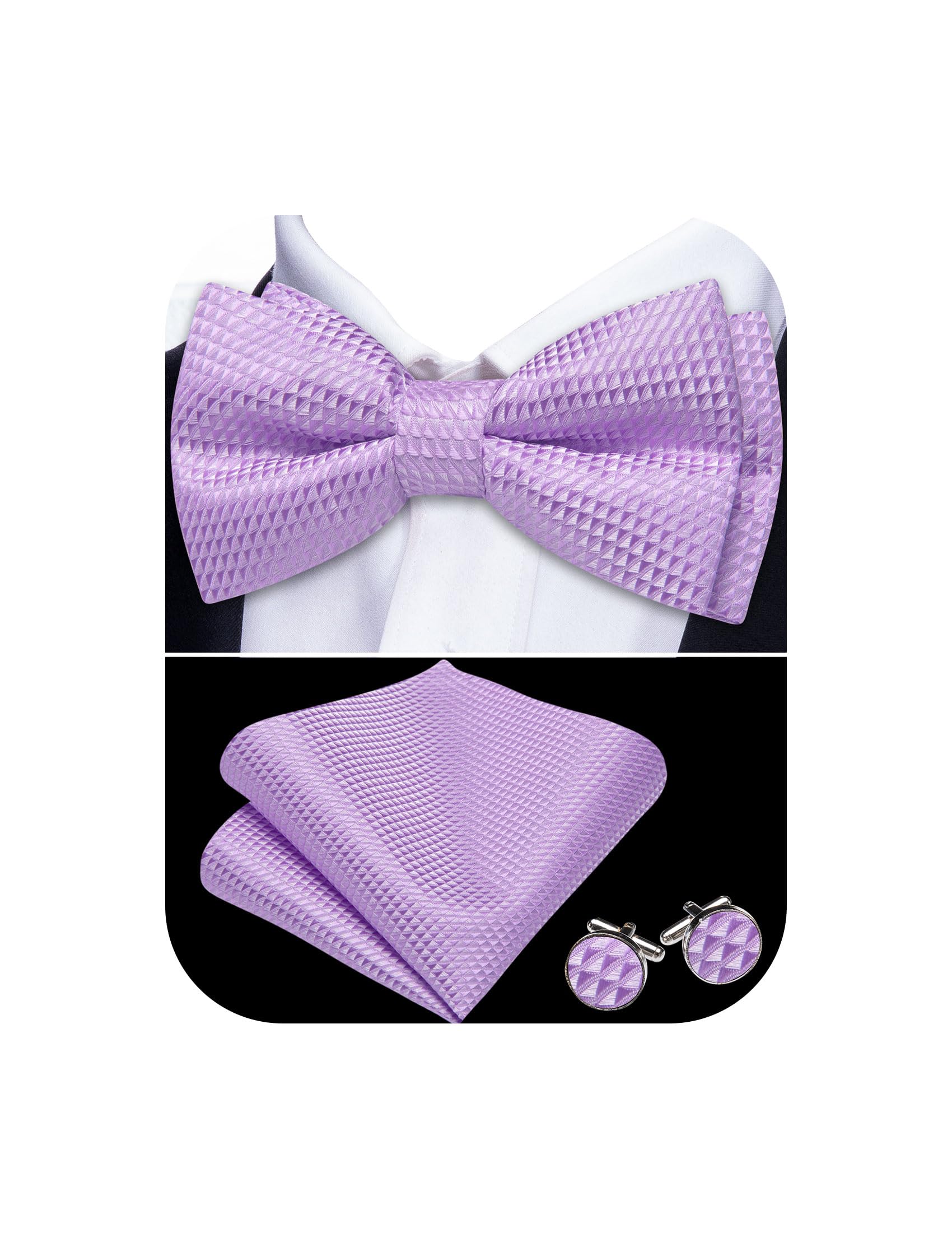 Barry.Wang Paisley Striped Bow Tie for Men Silk Pre-Tied Bowtie Set