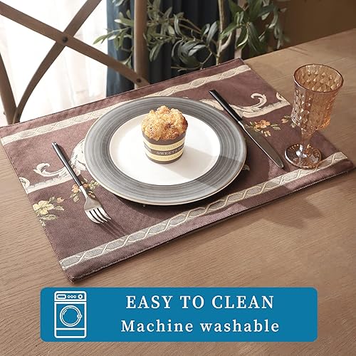 Miniatura 7 de Juego de 4 manteles individuales de tela lavables de lujo, jacquard, resistentes al calor, para interiores, de doble capa, antideslizantes, para