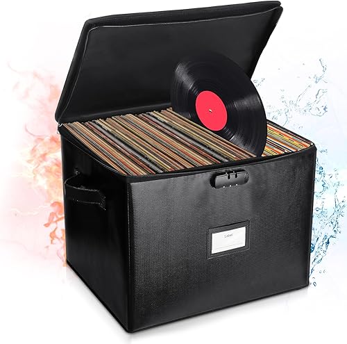 Caja de almacenamiento de discos de vinilo ignífuga con cerradura, almacenamiento de álbum de vinilo con capacidad para más de 100 discos únicos, disponible en Yaxa Venezuela