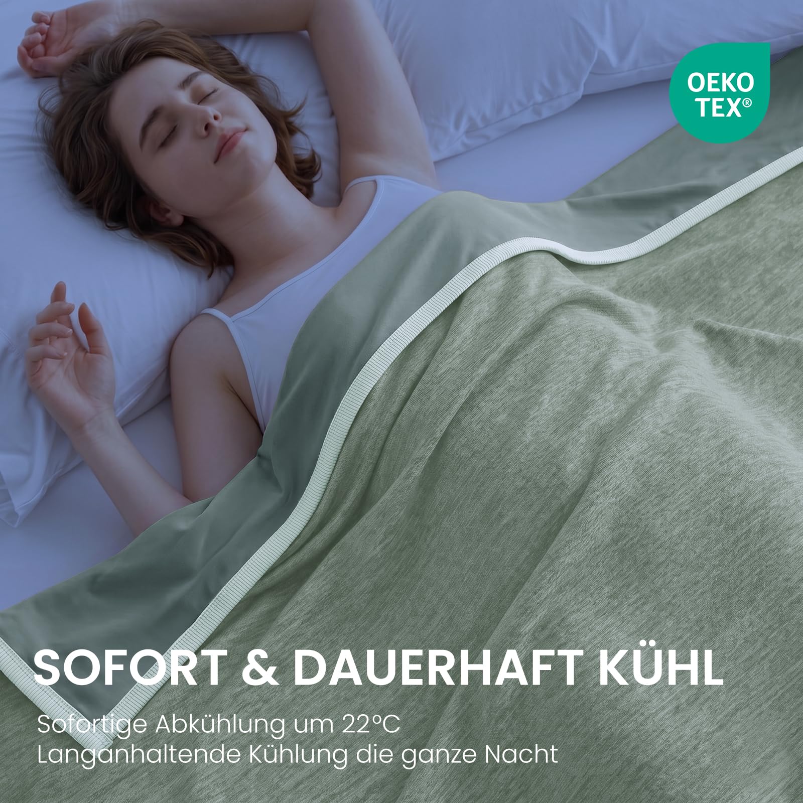 L'AGRATY Kühldecke (230x270 cm) – Schweißabsorbierend, Wärmeregulierend für Erwachsene an warmen Nächten, Q-Max 0.5 für Hitzköpfe, ultraleichte Kühldecke,grün
