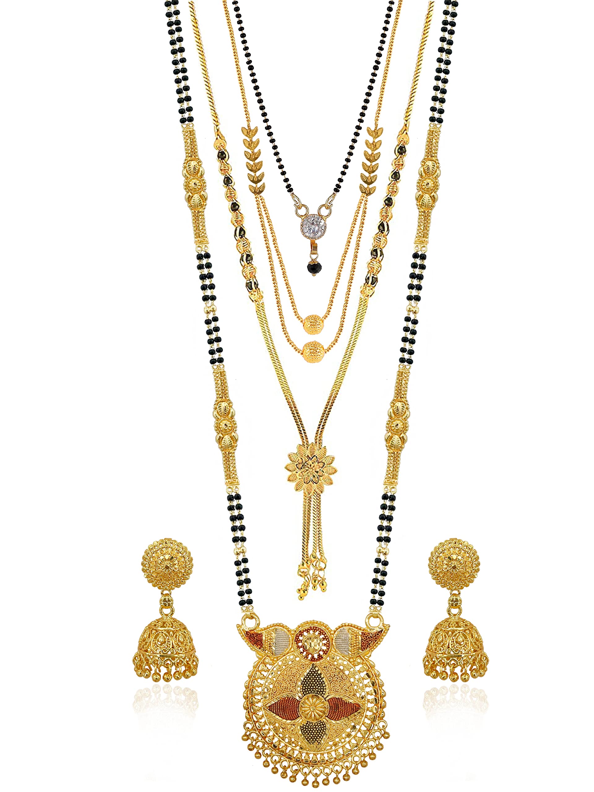 Brado Jewellery Traditional Combo of 4 Gold Plated 30 inch Long and 18 inch Short Mangalsutra/tanmaniya/nallapusalu With 1 Pair of Earrings for women and girls (B0BH16KSBZ) Amazon Price History, Amazon Price Tracker