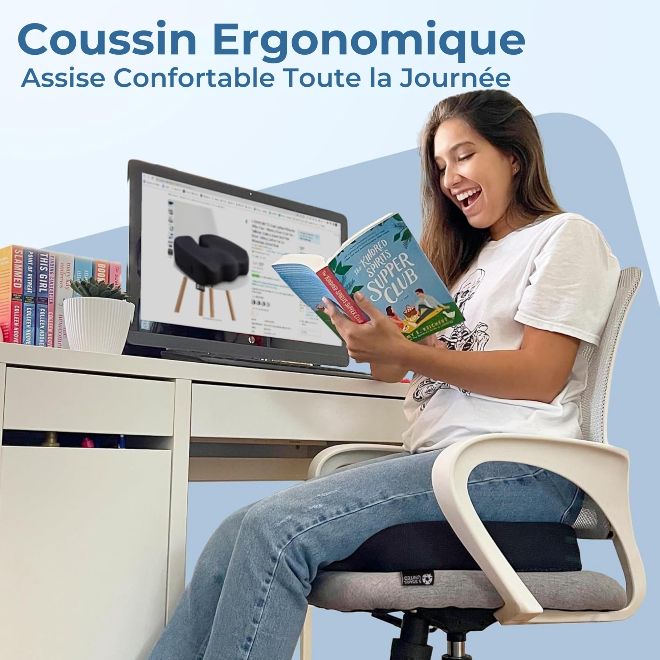 Coussin d’Assise en Mousse à Mémoire de Forme, Coccyx Ergonomique pour Chaise de Bureau, Soulagement Sciatique & Lombaires – Noir