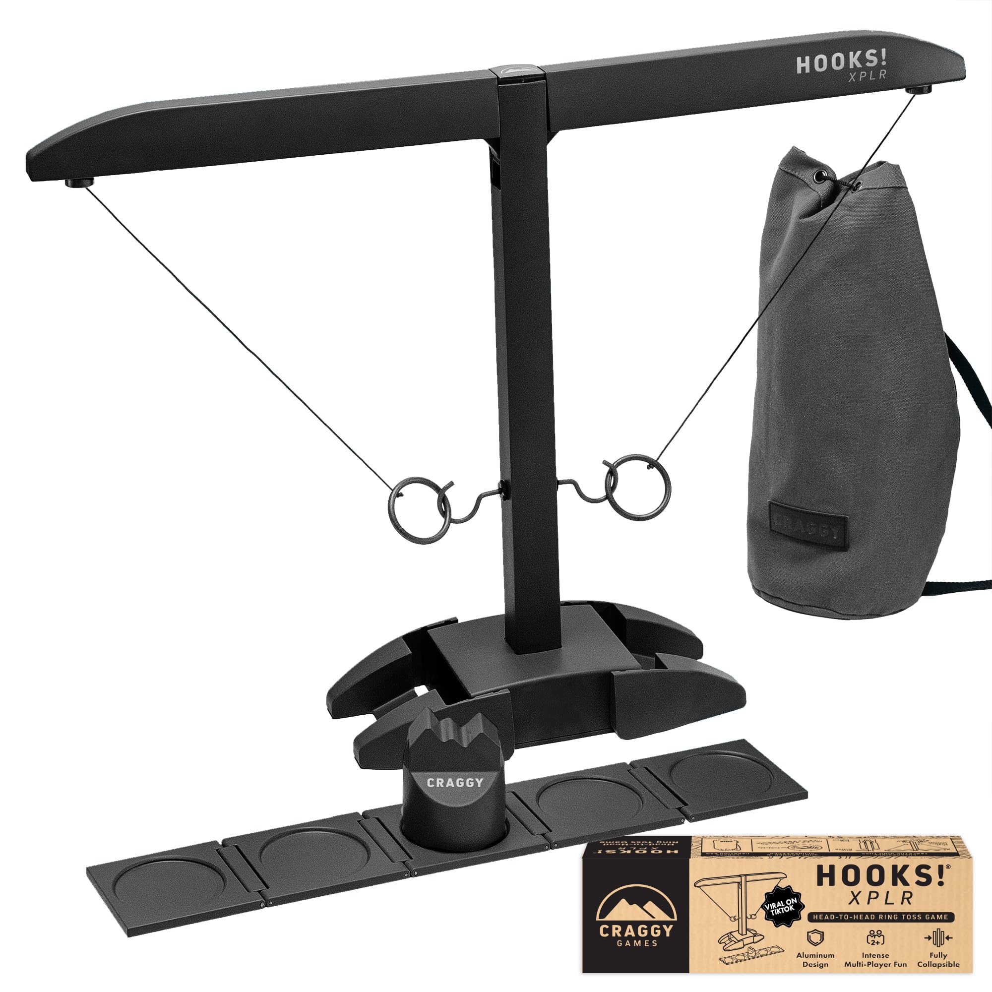 Craggy Games Ring Toss & Shot Ladder Game Hooks XPLR - Portable Aluminum Hook and Ring for Indoor/Outdoor Games - Family Game Night, Party Games, Travel, Multiplayer Kids and Adults