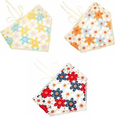 OSOPLAY 3 pañuelos de ganchillo triangulares florales para la cabeza pañuelos de pelo huecos pañuelos para la cabeza para mujeres y niñas margarita