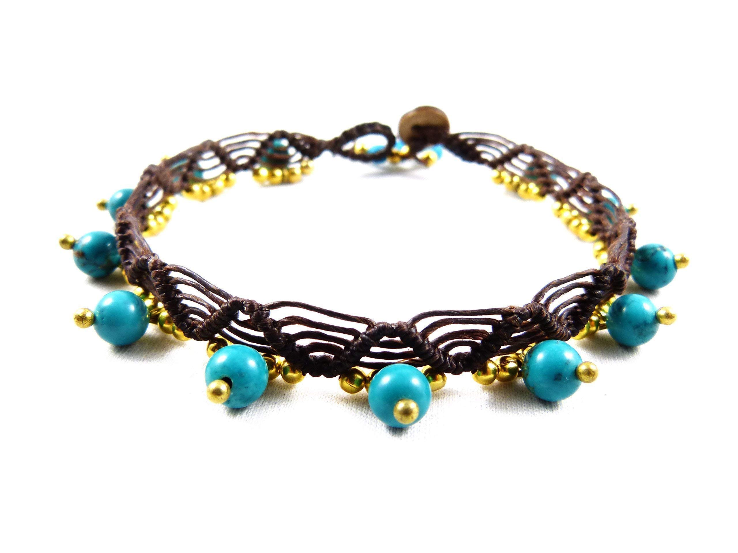 Fußkettchen Türkis Perlen Makramee Fußband - Thailand Tribal Surfer Boho Stil