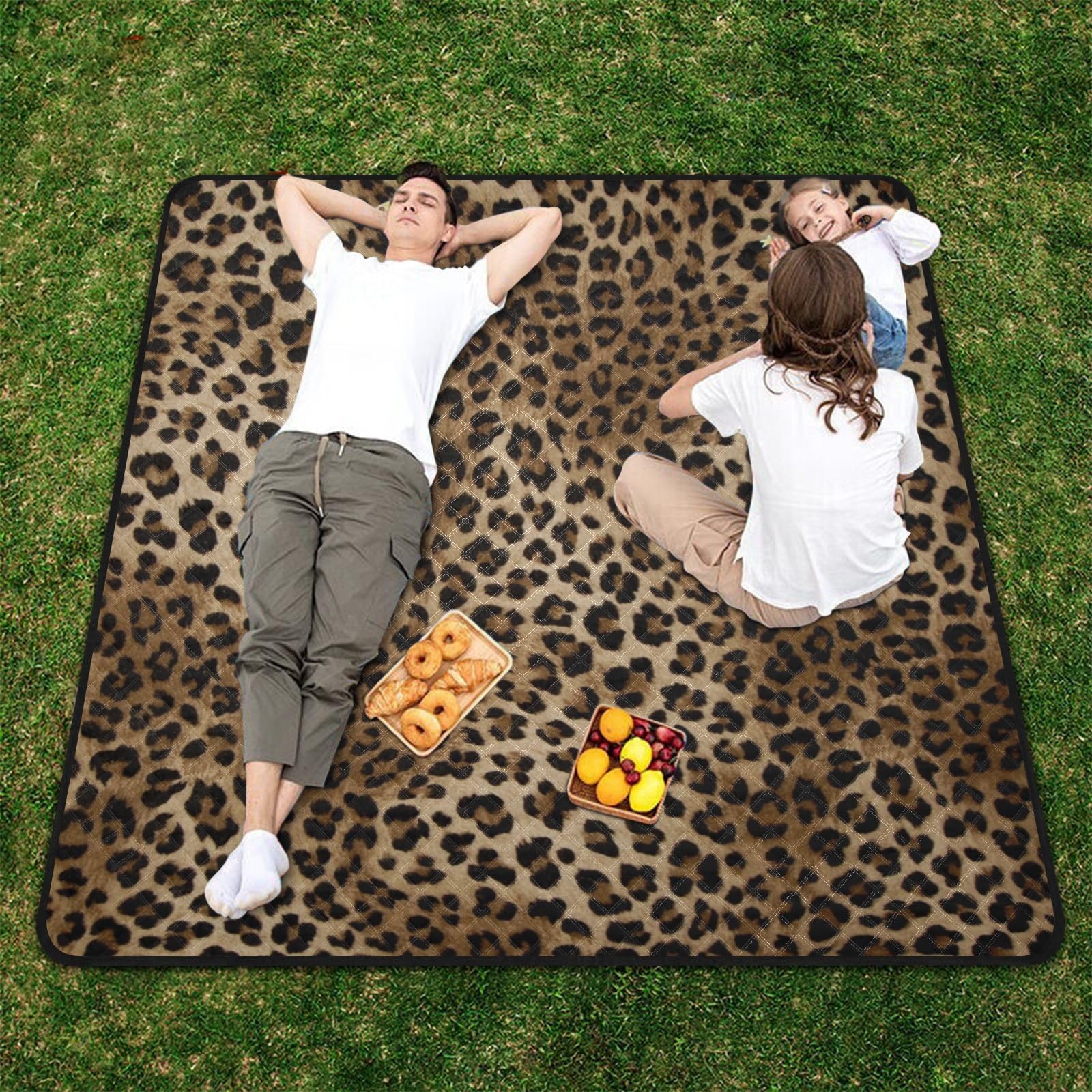 Picknickdecke 200x200cm, Tier Leopard Print groß wasserdicht Campingdecke faltbar Strandmatte Picknick-Matte