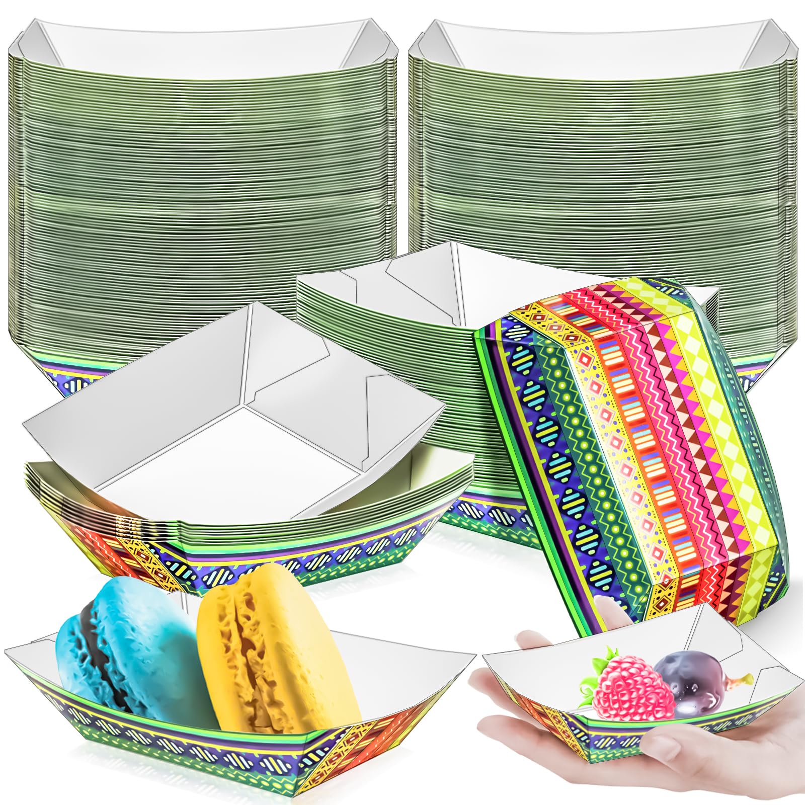 MotBach 200 Pack 1/4Lb Mexican Paper Food Boat Trays Disposable Small Paper Boat Containers, 0.25Lb Mini Kraft Food Serving Tray Boats for Snack Fries
