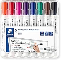 Staedtler Lumocolor 351 WP8 Whiteboard-marker (ronde punt ca. 2 mm lijnbreedte, set van 8 kleuren, hoge kwaliteit, droog...