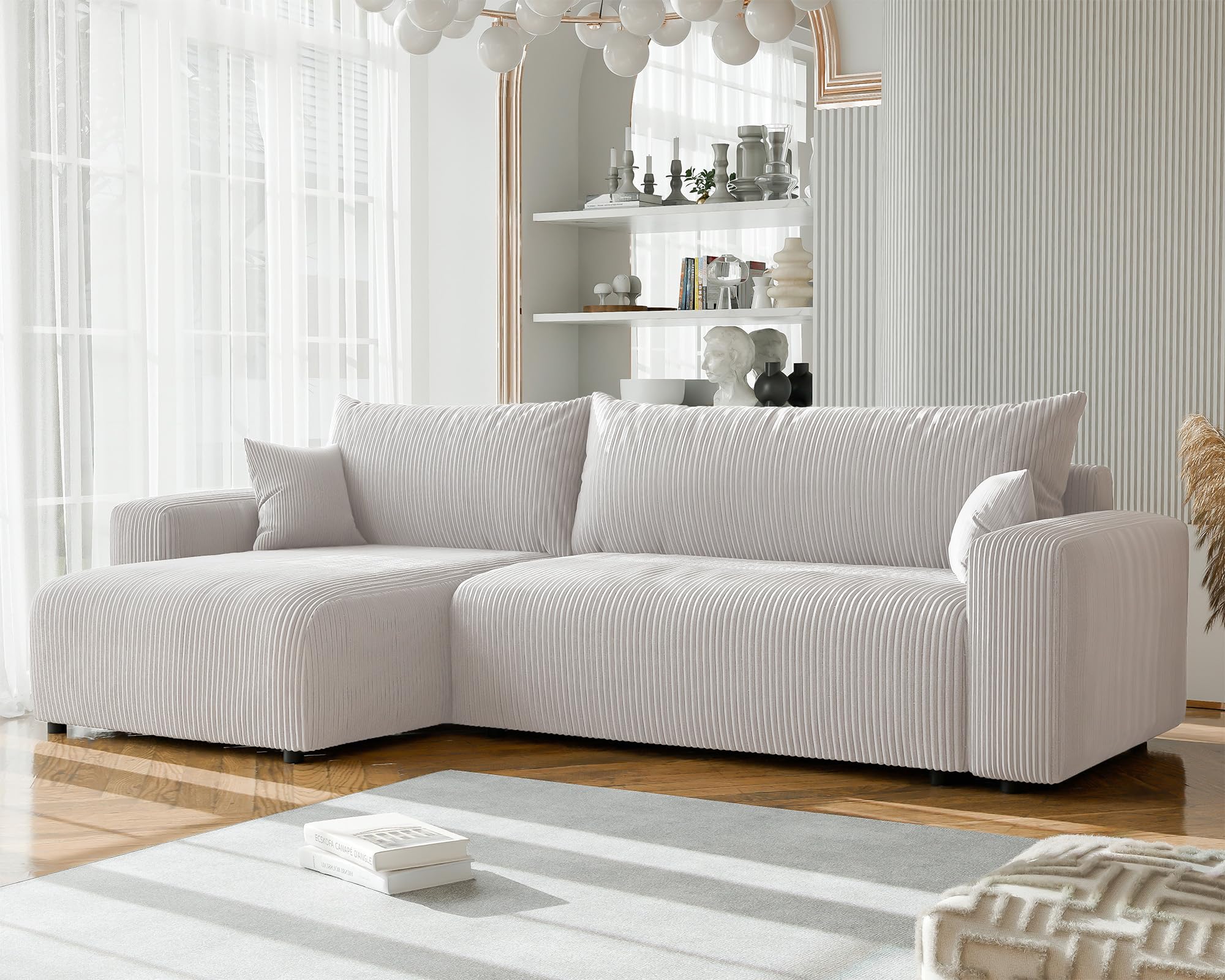 Ecksofa XL mit Schlaffunktion und Bettkasten 278 x 145 cm Beige