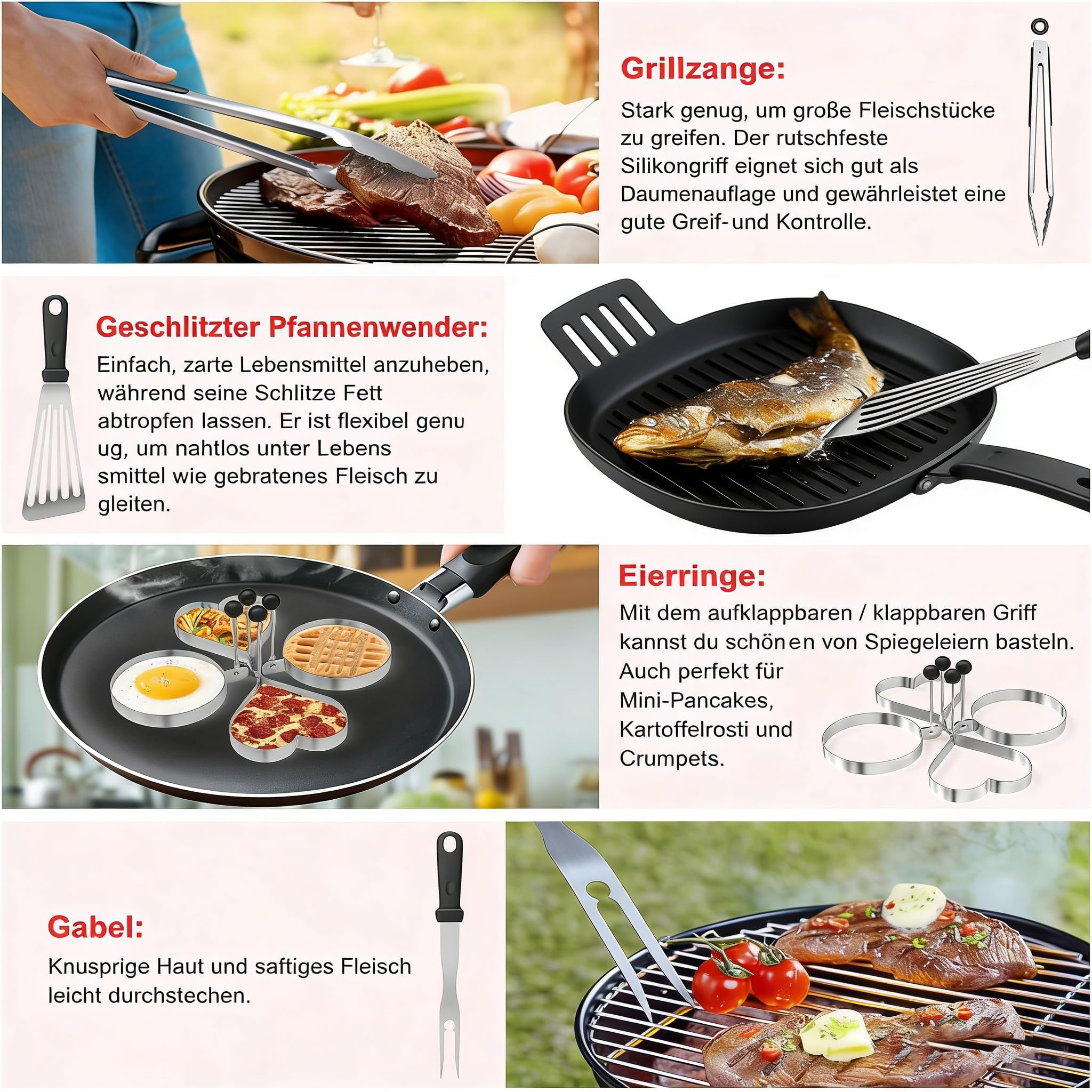 Kit d'accessoires de Barbecue en Acier Inoxydable, Spatule Plancha Set, 21 Pièces