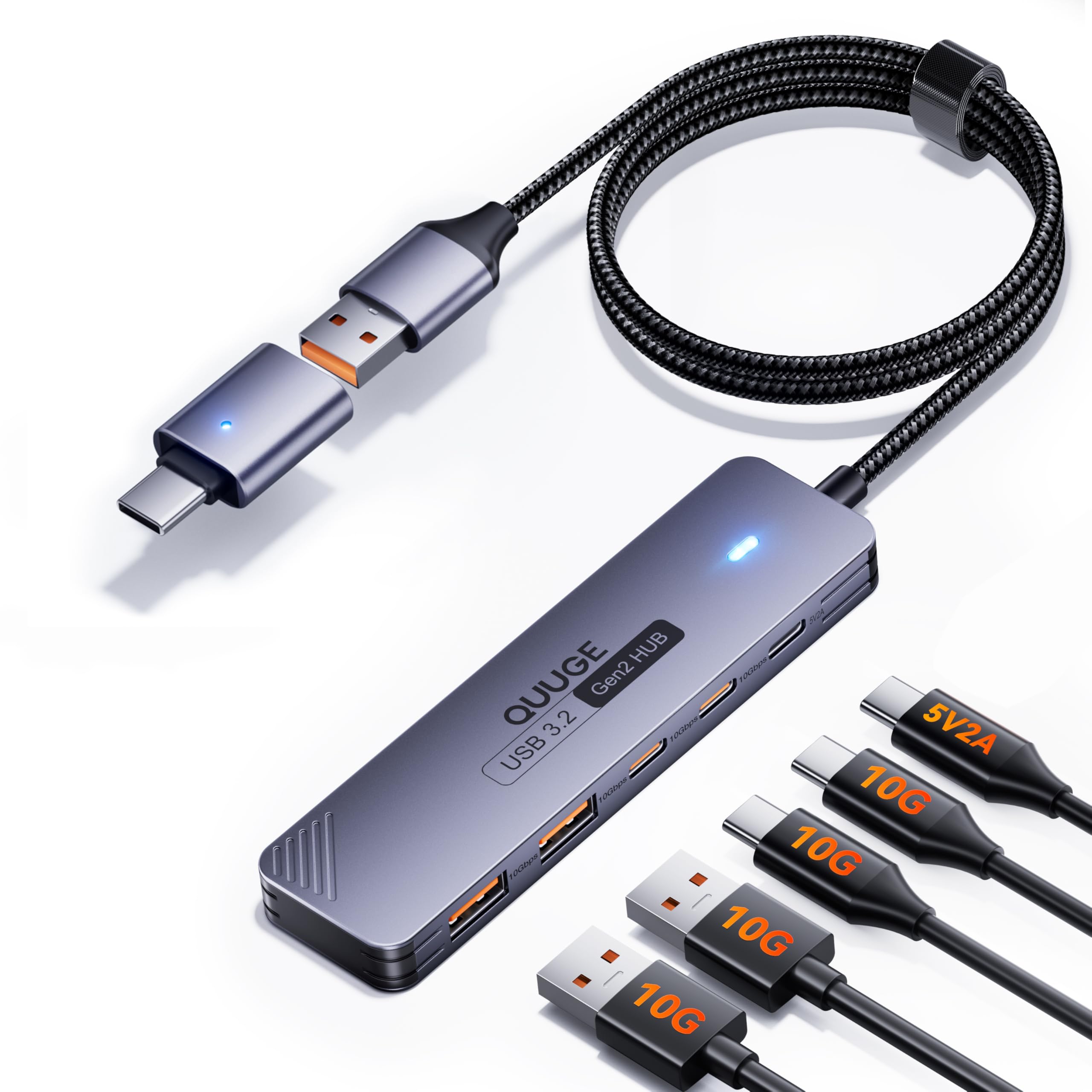 Amazon | QUUGE USBハブ 10Gbps USB3.2 Gen2 ハブ 【2×Type-C・2×Type