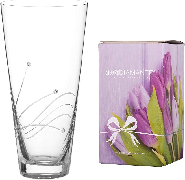 DIAMANTE Swarovski Conical Hand Cut Crystal Vase Glasgow Crystal Tapered Vase with Swarovski Crystals 25cm  Crystal Glass