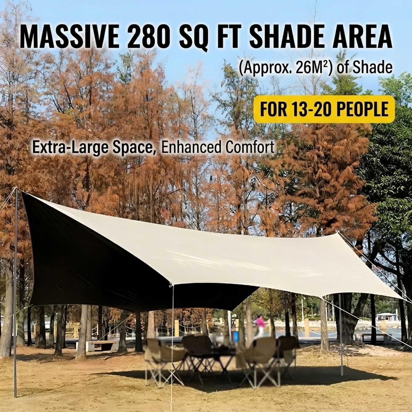 Großes Sonnensegel 4,4x4,5m Wasserdicht Zeltplane Mit Teleskopstange, Zuverlässiger Regenschutz Outdoor Überdachung Für Hängematte Strand, Picknick(Green,450x440cm) Sonstiges