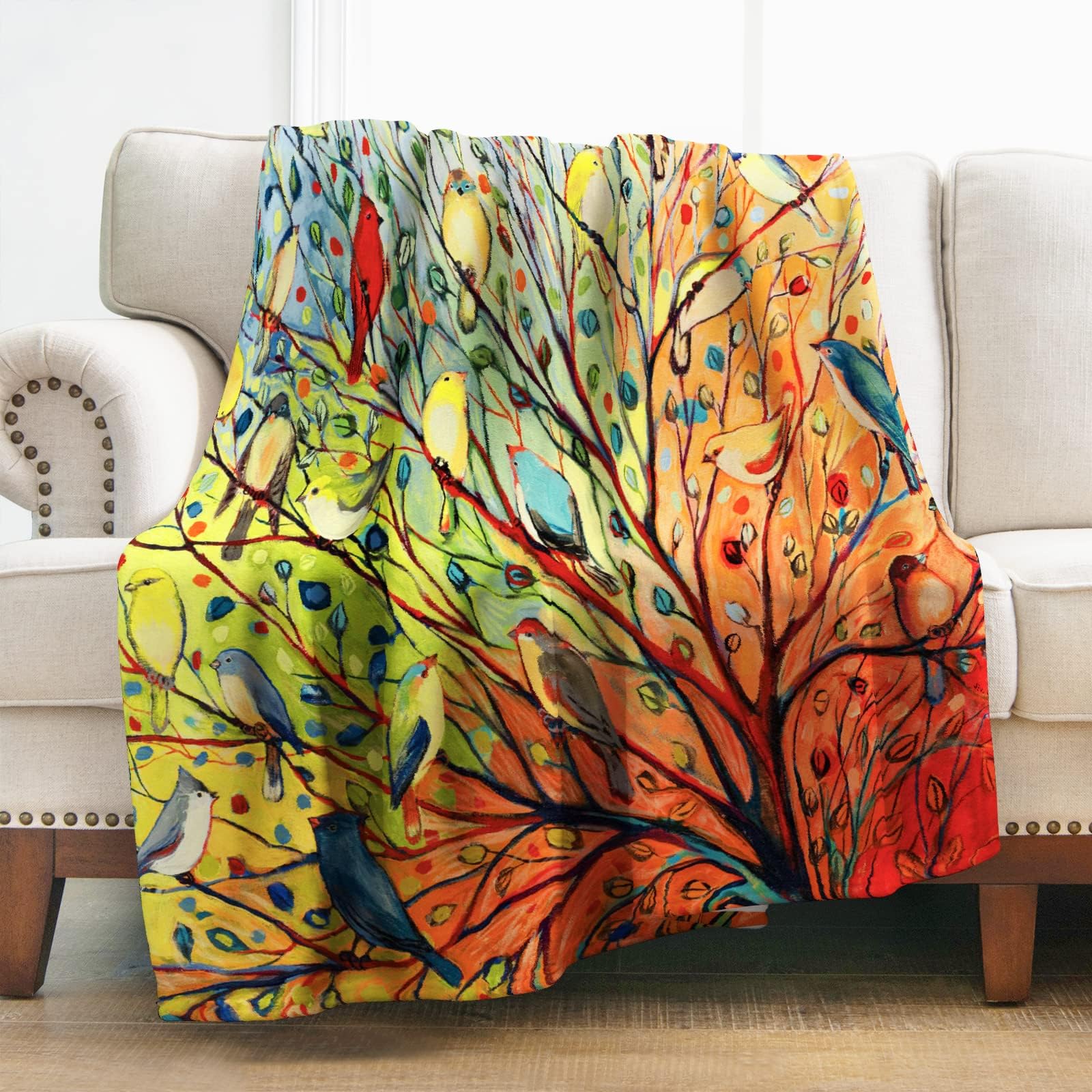 Levens Colorful Tree Blanket Gifts for Women Girls Mom, Psychedelic Forest with Birds Decoration for Home Bedroom Living Room Sofa All Seasons, Warm Soft Smooth Lightweight Throw Blankets 50"x60"