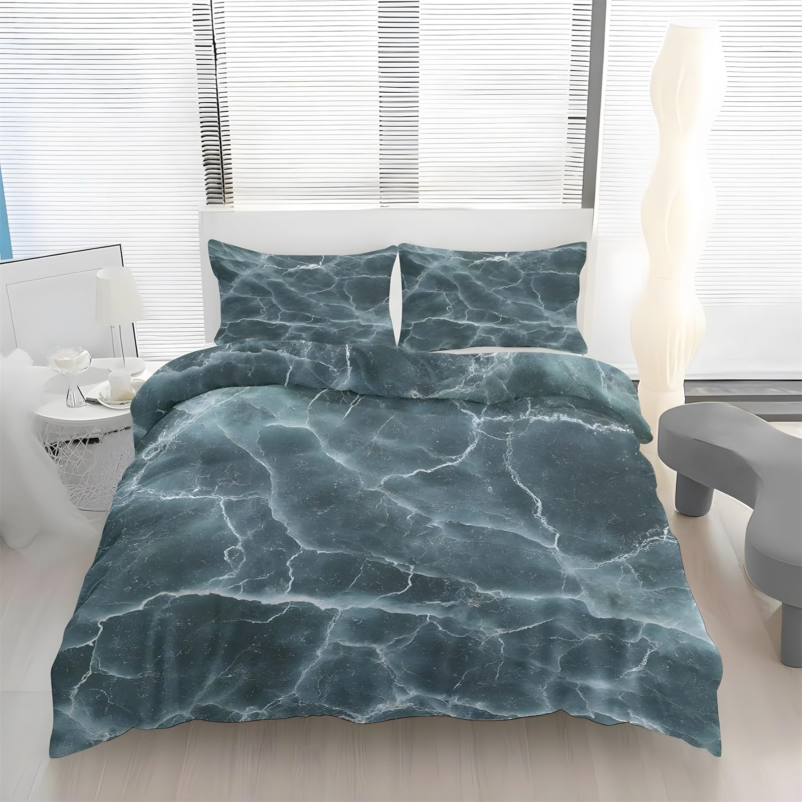 Funda Nordica Cama 90 Infantil Patrón de mármolRopa de Cama Verde Oscuro Microfibra Suave y Cómoda con Cremallera Funda Edredon 150x200-2 Fundas Almohada 50x75 GH1274