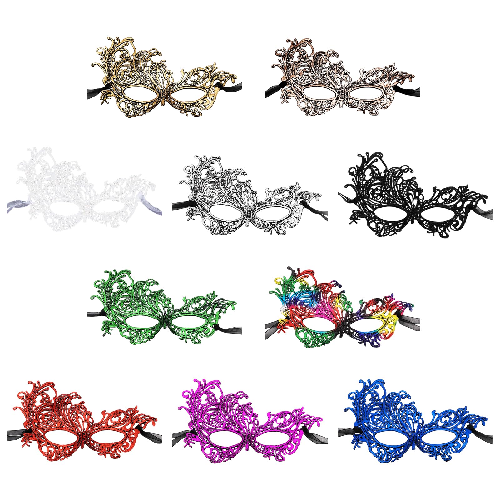 NICENEEDED 10 PCS Lace Masquerade Masks, Mardi Gras Mask for Men Women Prom Eye Mask Set, Costume Party Supplies for Carnival Mardi Gras Halloween Anniversary Festival Ball