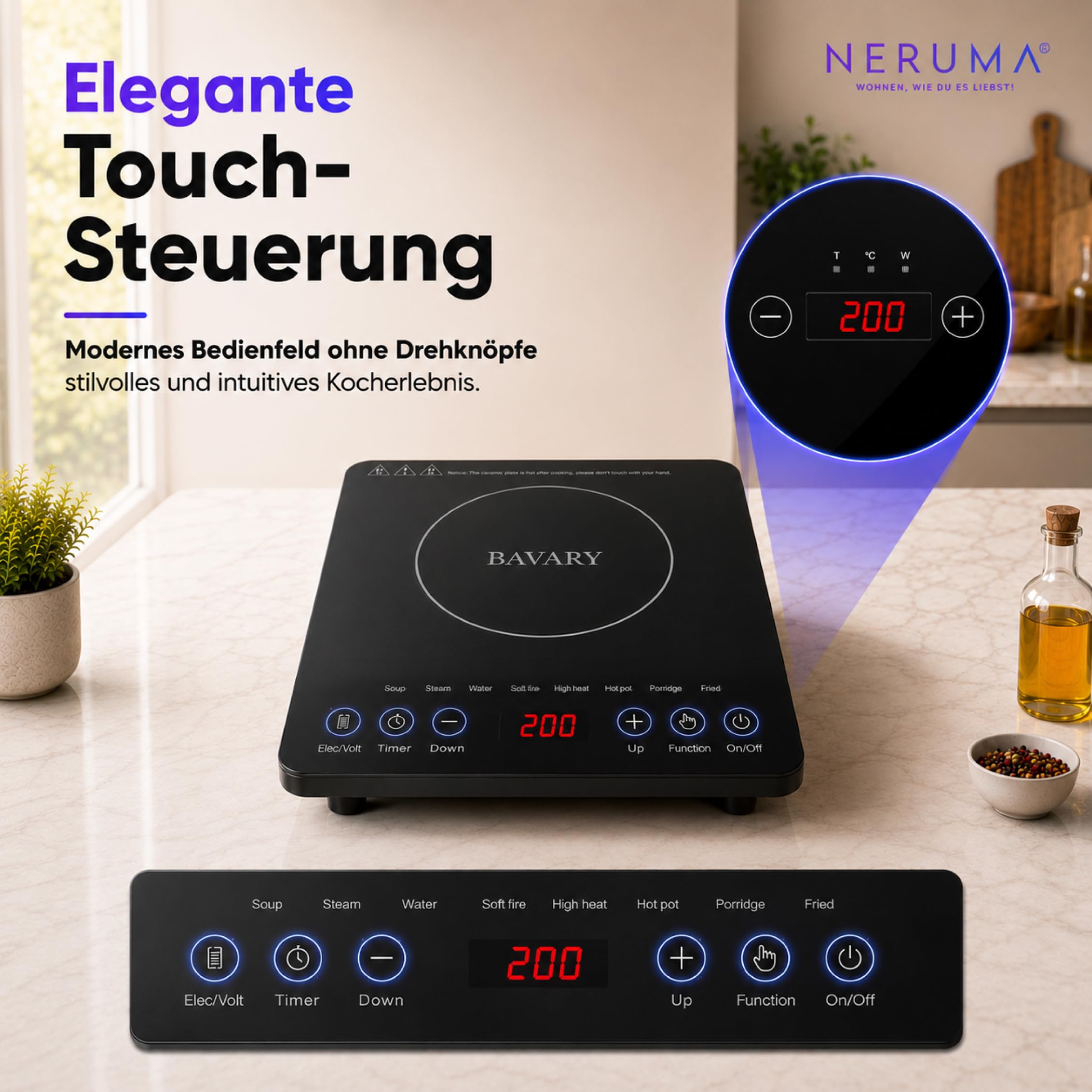 Płyta indukcyjna 1800 W – przenośna płyta indukcyjna z 8 programami gotowania, 4-cyfrowy wyświetlacz LED, obsługa dotykowa, mobilna kuchenka indukcyjna 220-240 V (1 płyta grzewcza)