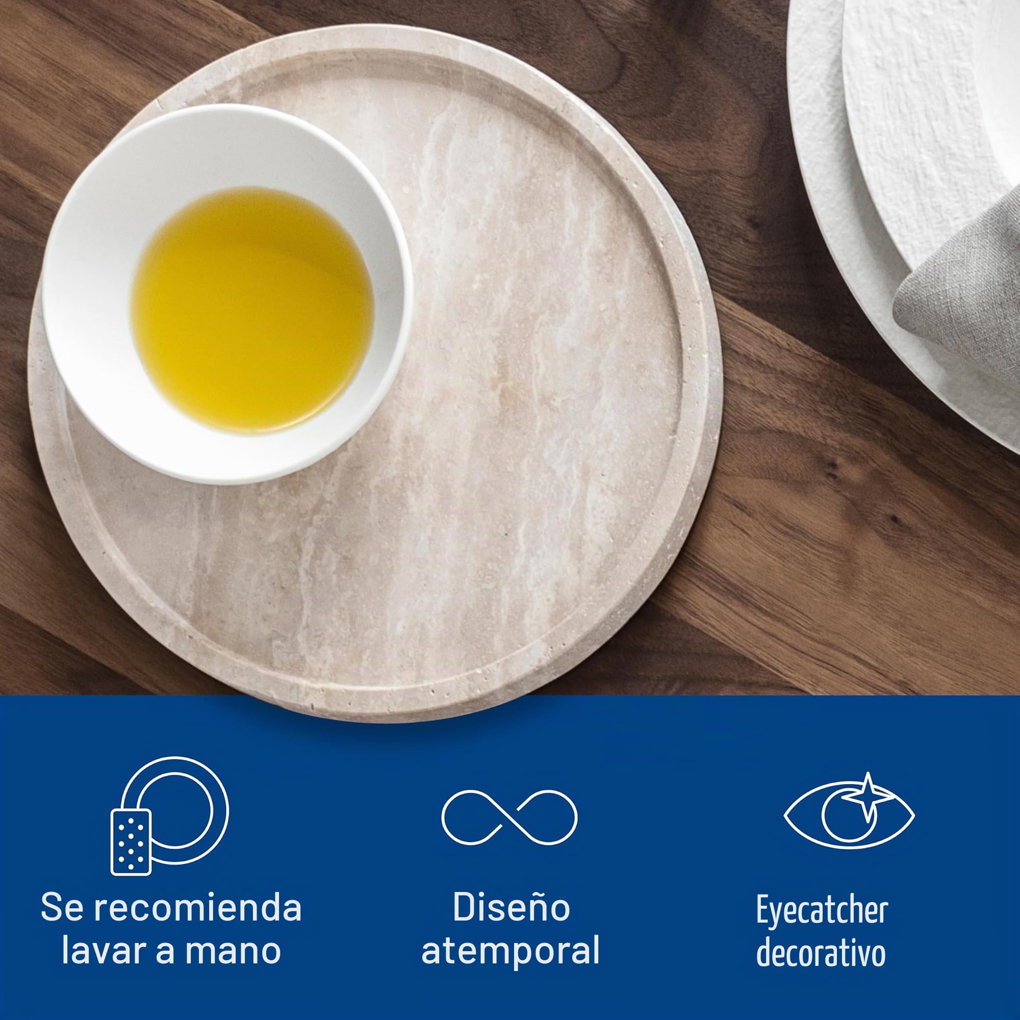 Villeroy & Boch - Manufacture Travertine, plato para servir beis, hecho a mano, diseño elegante de piedra natural en tonos arena, plato de piedra, vajilla de travertino