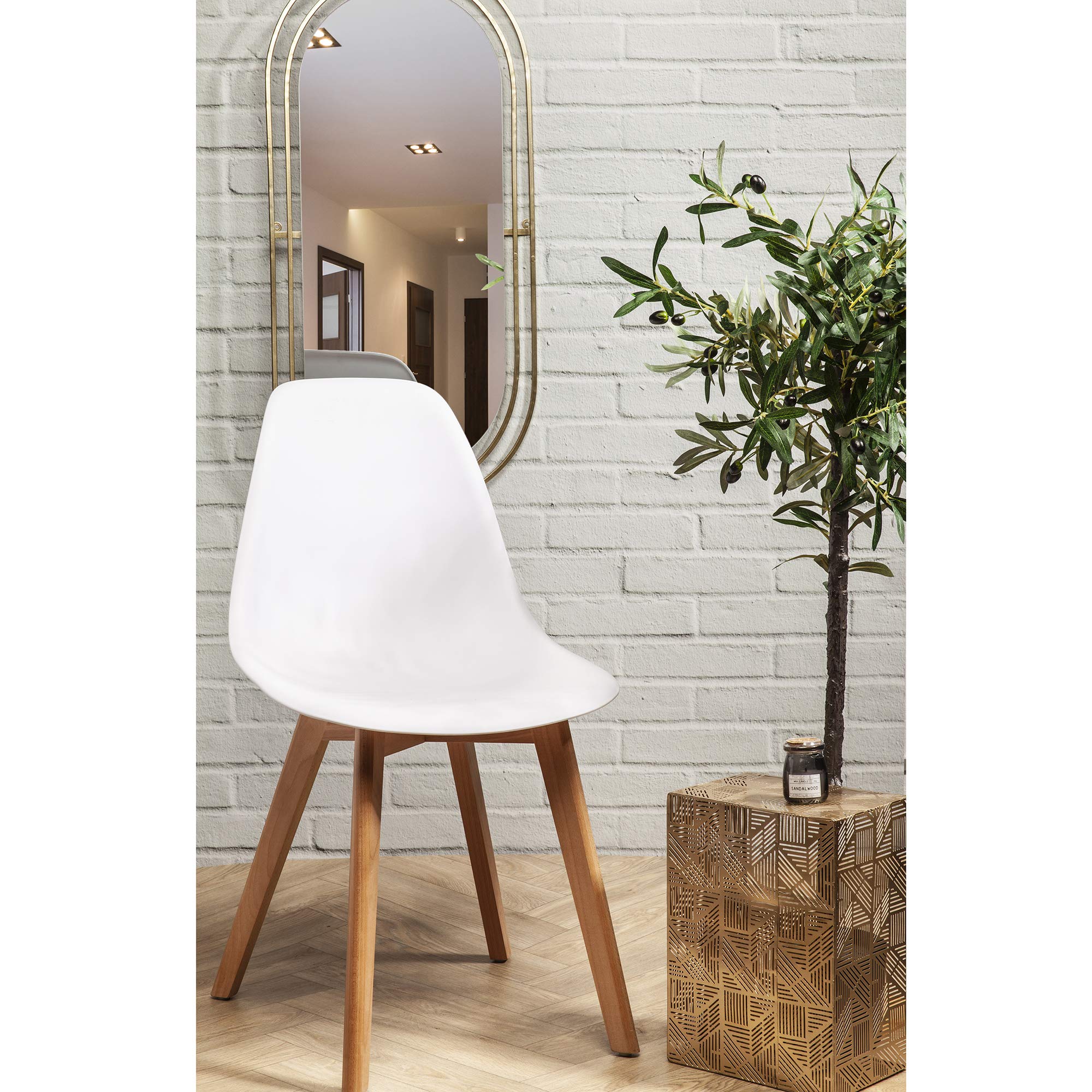 HOME DECO FACTORY - HD3074 Lot de 4 Chaises Rétro Scandinaves - Design Bi-Matière - Assise en Tissu - Pieds en Bois - Dimensions 46,2 x 52 x 86,4 cm - Couleur Blanc