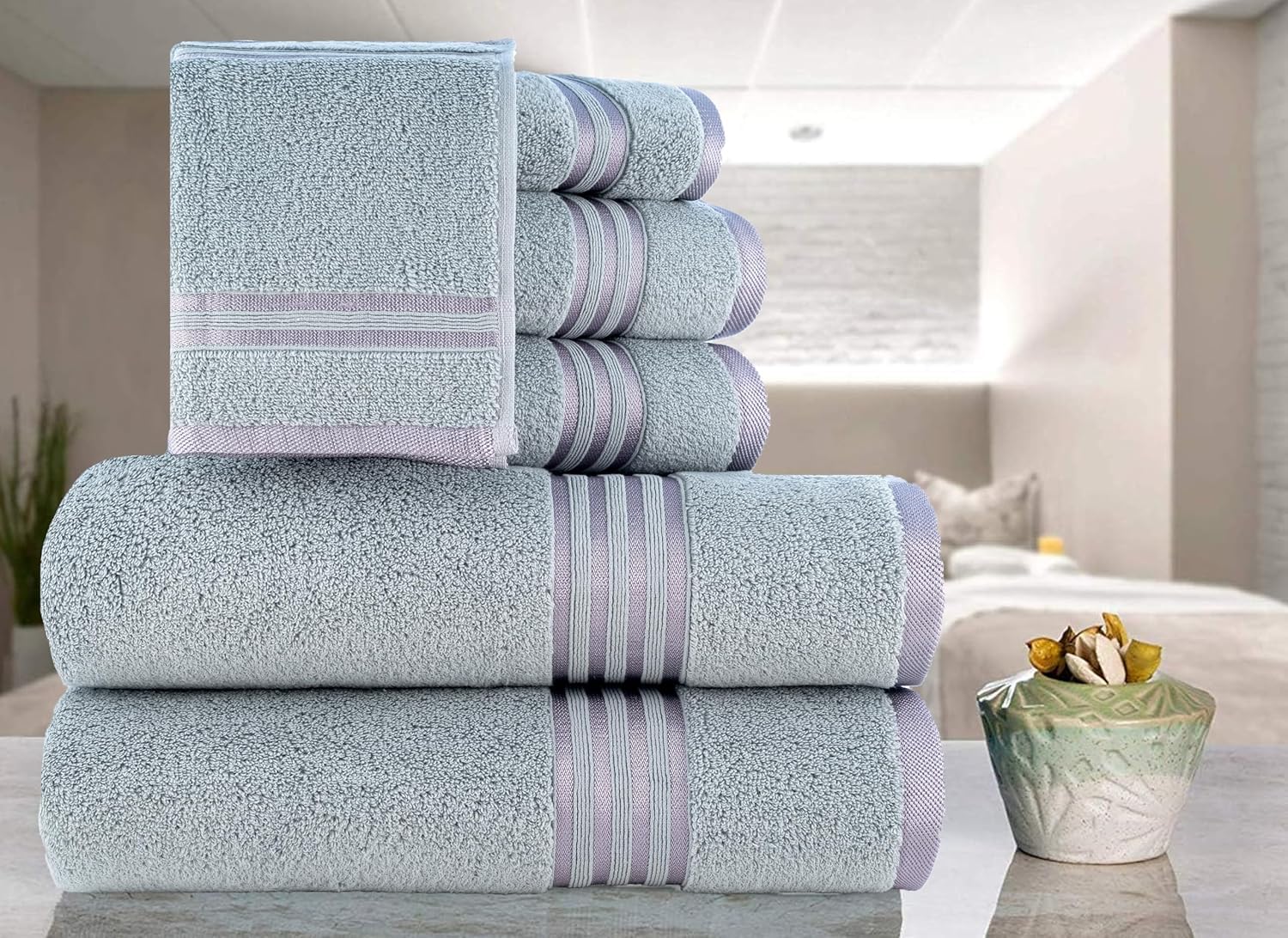 Casa Copenhagen Zero Twist, Juego Toallas 6 Piezas 100% algodón - Gris, algodón Egipcio, Toallas de Lujo Ultra Suaves para el baño.