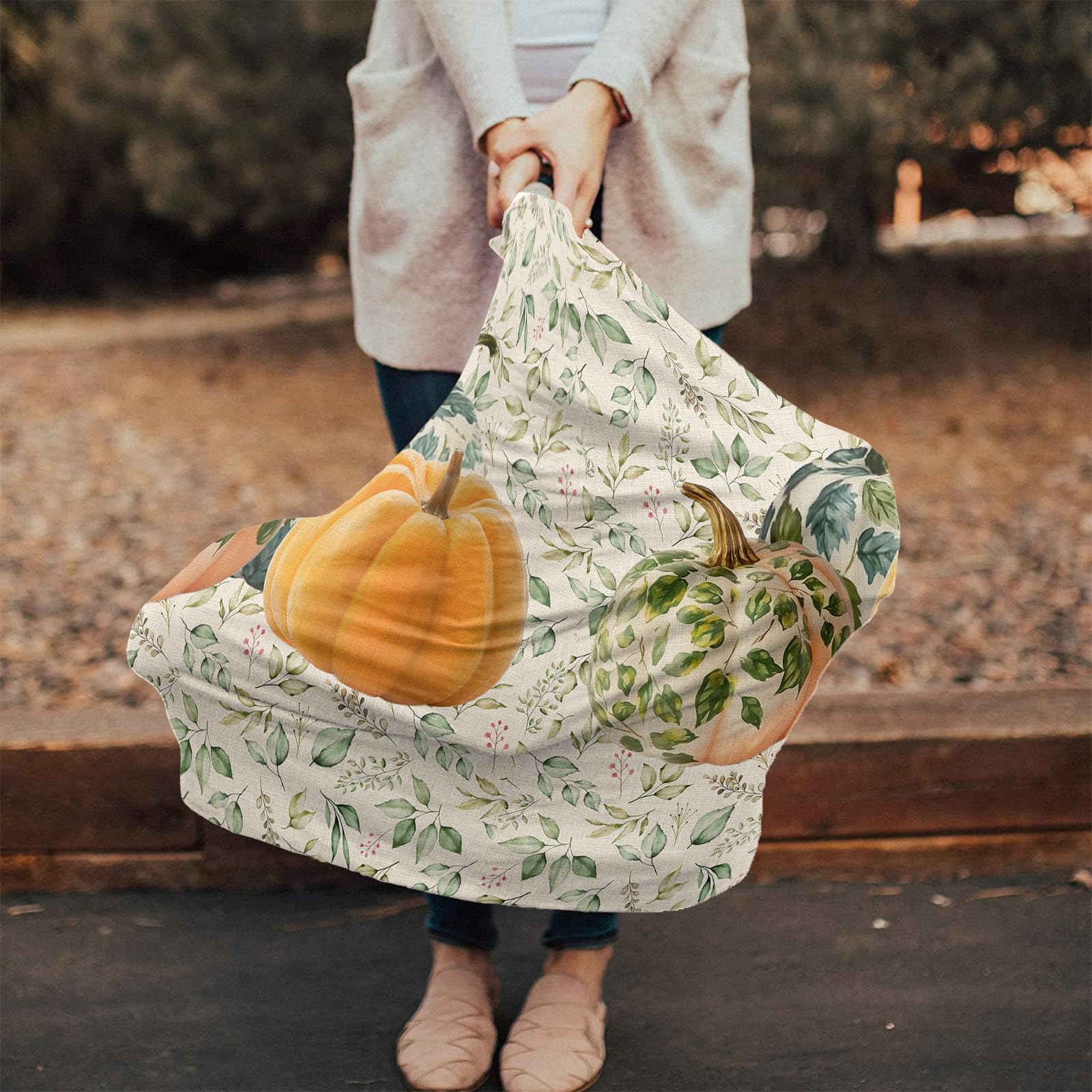 Nursing Cover for Breastfeeding Scarf, Leaves Textured Pumpkin Fall Thanksgiving Baby Car Covers Super Soft Multi Use for Canopy Shopping Cart Cover Blanket Stroller Cover
