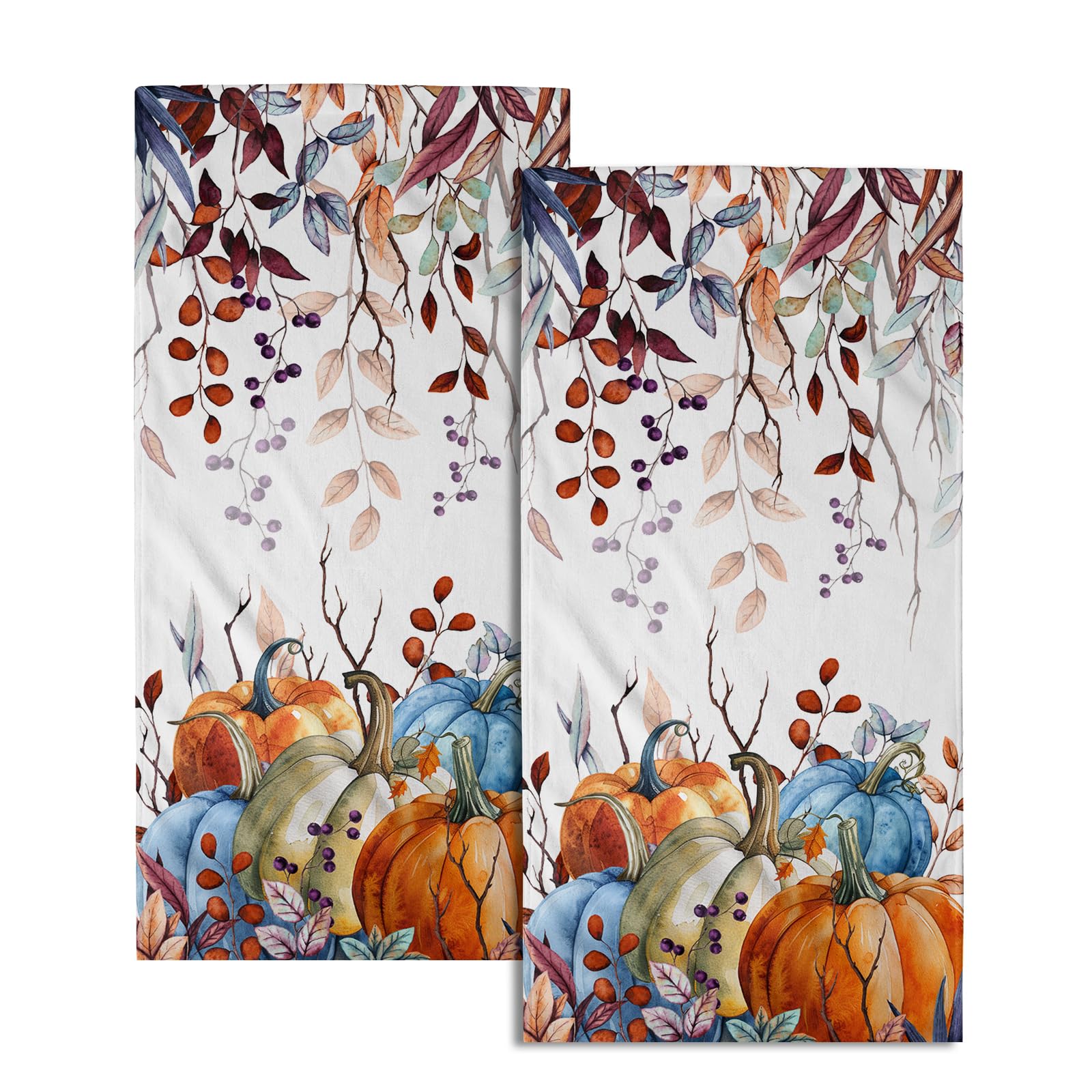 Miaoquhe Fall Pumpkin Hand Towels Set of 2 14x28 Inch Autumn Thanksgiving Harvest Fingertip Towels Absorbent Fall Leaves Bathroom Towel Fall Face