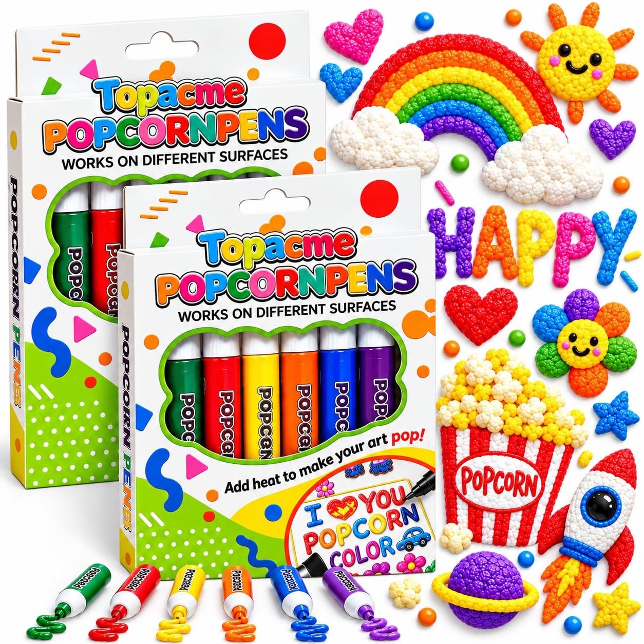 3D Bubble Popcorn Drawing Pens, 12pcs Magic Puffy Popcorn Pens for Kids