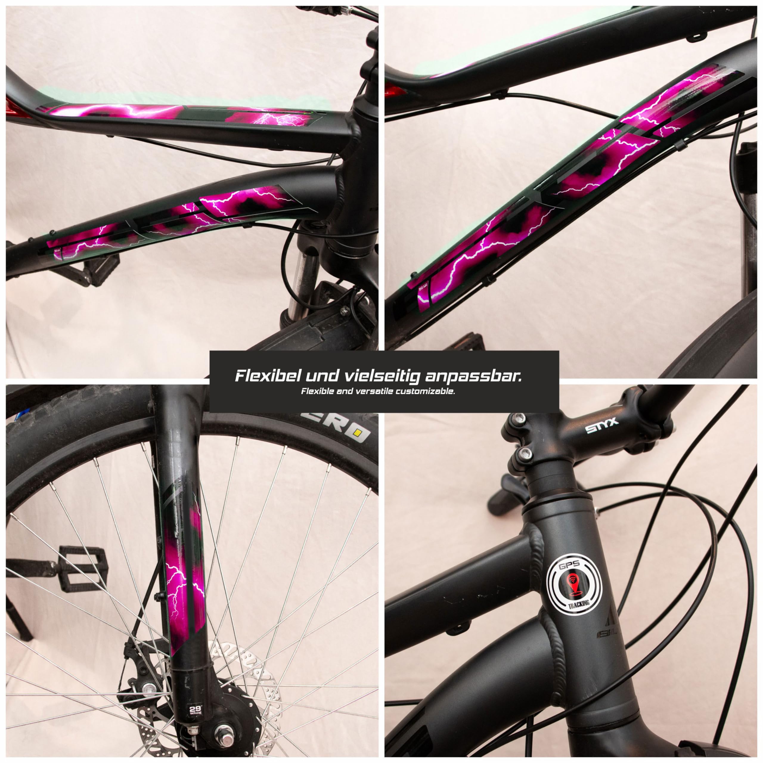 BIKE-label Lot de 12 autocollants XL pour cadre de vélo électrique Rose Thunder X400129VA
