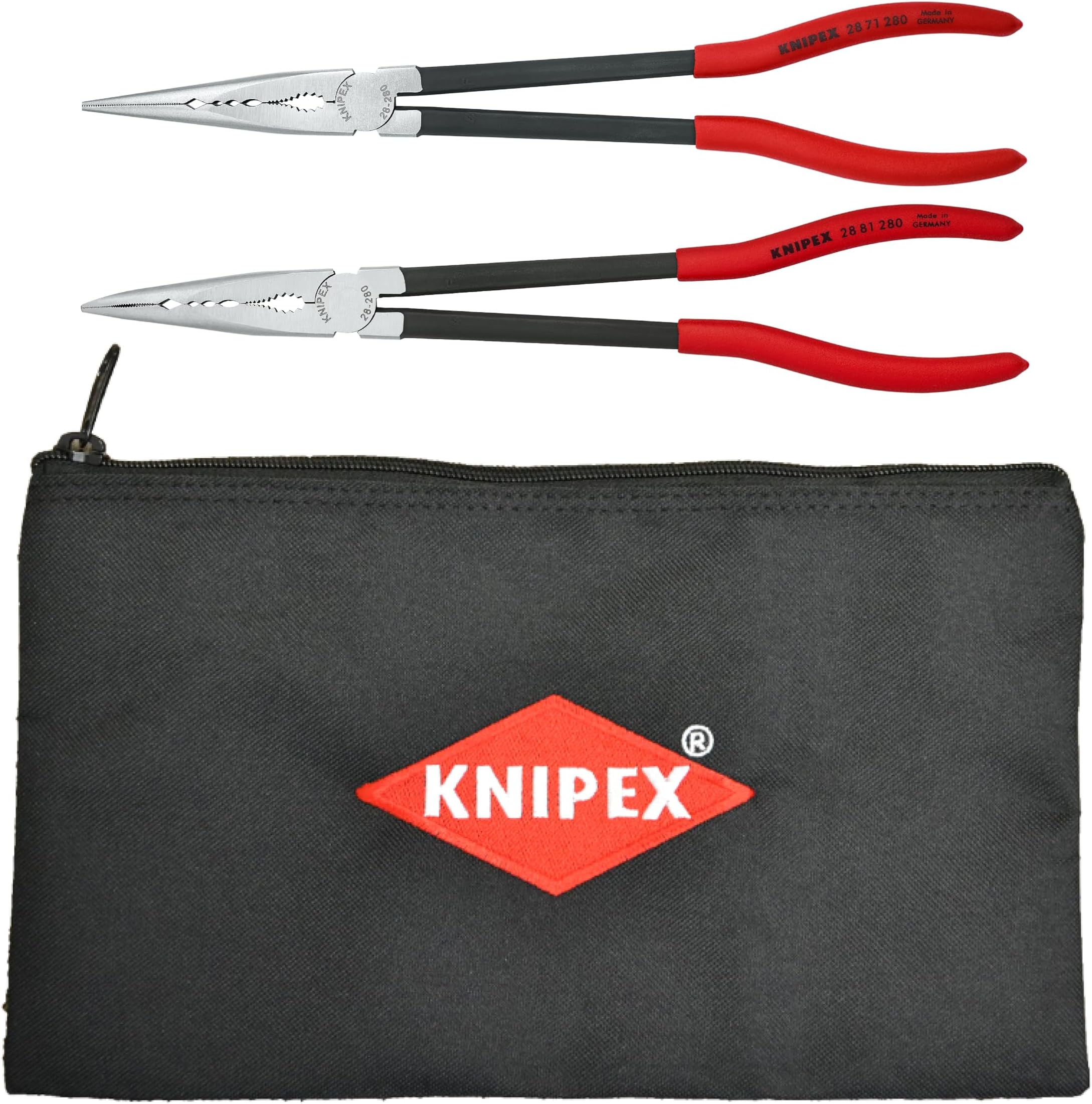 Tools - 2 Piece Extra Long Needle Nose Pliers Set With Keeper Pouch (28 71 280, 28 81 280 and 9K 00 90 12 US) (9K0080128US)
