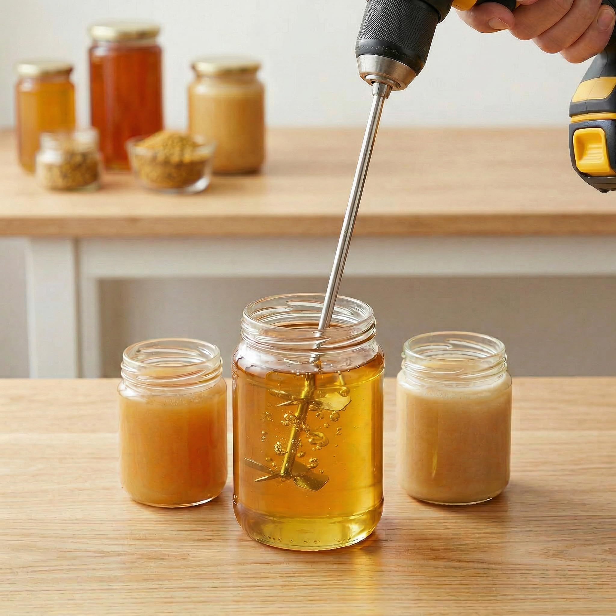 LYSON Hélice de brassage pour miel en acier inoxydable, 2 pales, vis sans fin pour cadrer le miel, équipement d'apiculture, bâton de brassage à miel