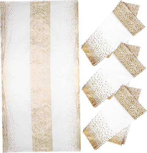 DOITOOL 4 manteles desechables con lunares dorados, fundas decorativas rectangulares, decoración de mesa para fiestas, bodas, cumpleaños y reuniones