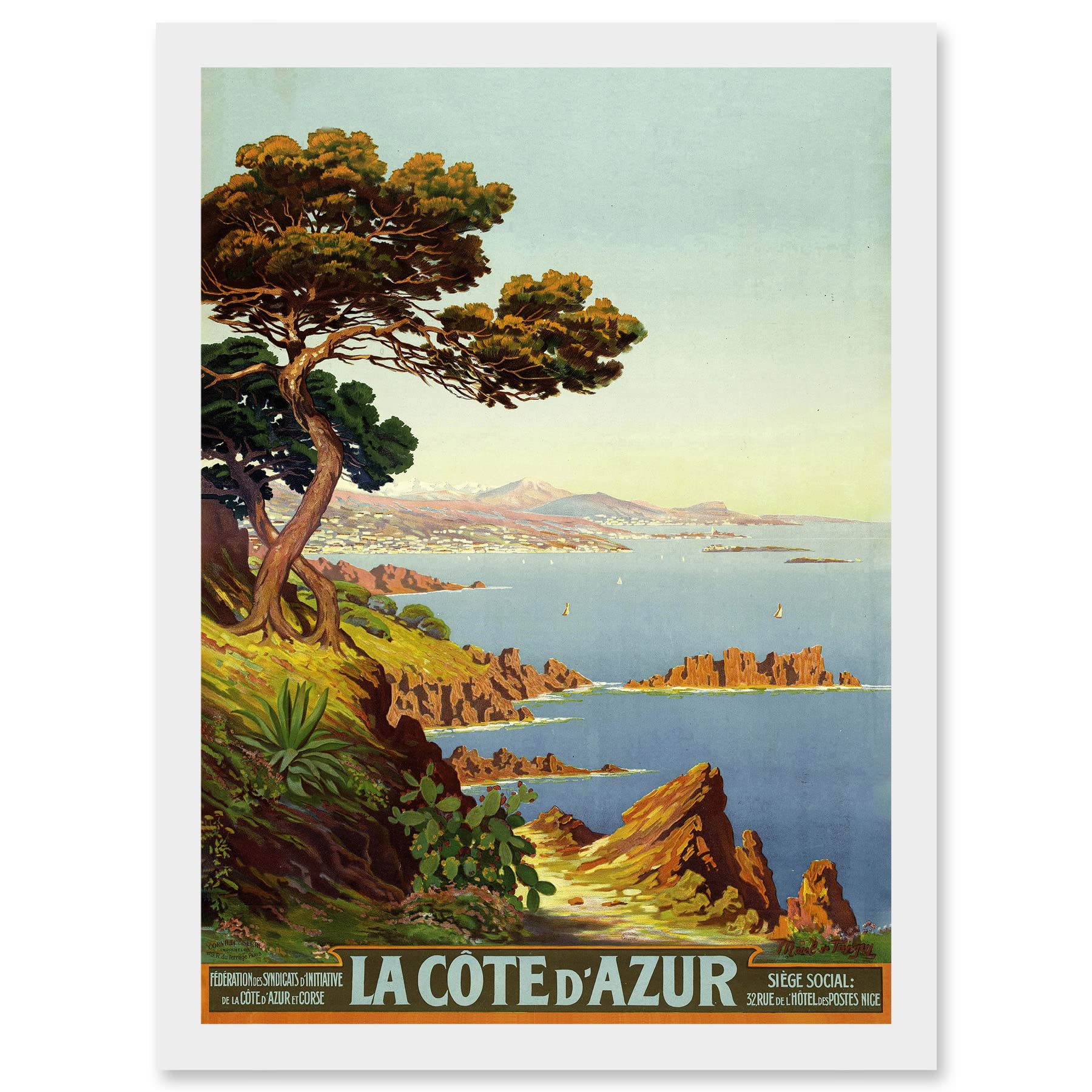 De Tanguy La Cote D'Azur Travel Advert Artwork Framed Wall Art Print A4