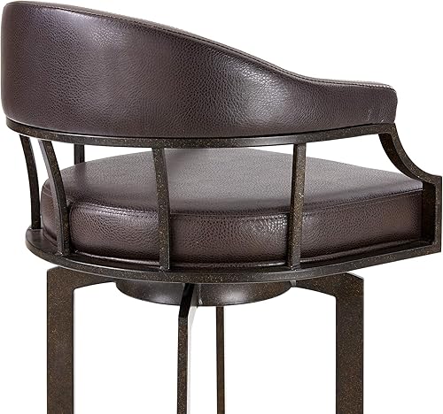 Miniatura 5 de Armen Living Pharaoh - Taburete giratorio de 30 pulgadas de piel sintética marrón y caoba