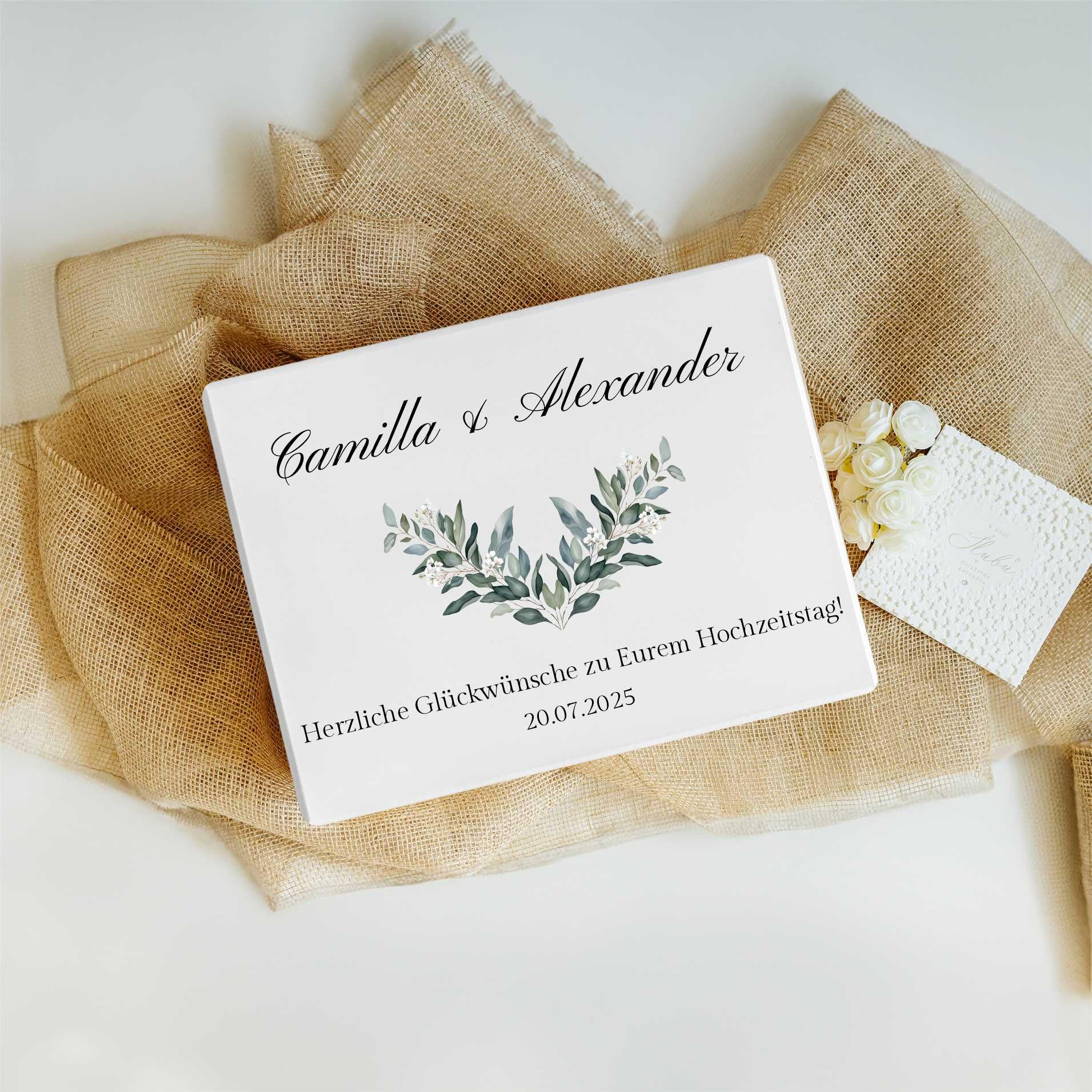 Creative Deco Hochzeitsgeschenke Personalisiert für Brautpaar - Zweige | Geschenk zur Hochzeit | Erinnerungsbox Hochzeit JGA| Holzkiste mit Deckel | Personalisiertes Hochzeitsgeschenk Farbdruck