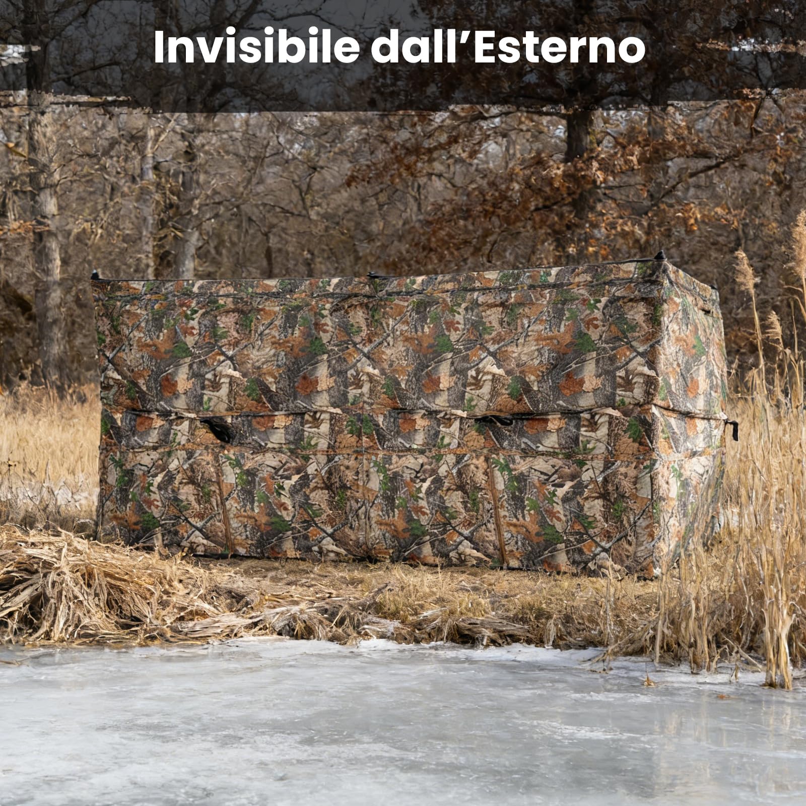 COSTWAY Barriera di Caccia Mimetico a 3 Lati Portatile 360°, Nascondiglio Pop-up 1-3 Persone con Porta per Cani, Tessuto Oxford con Borsa Trasporto, per Fotografia Naturale e Caccia