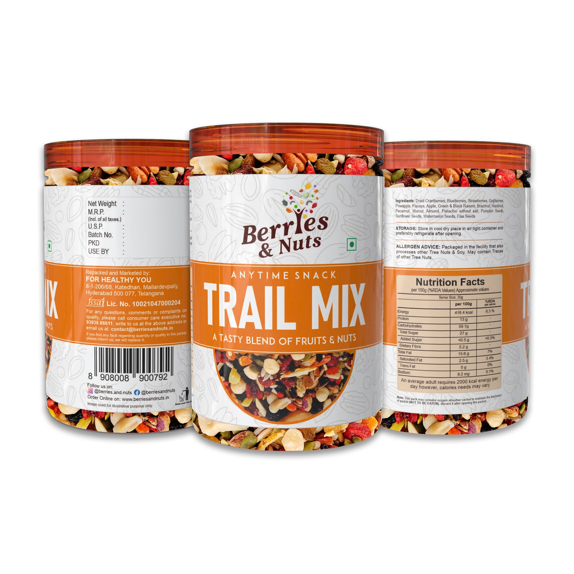 Berries And Nuts Super Trail Mix | Mixed Berries, Nuts and Seeds | 20 + Varities of Assorted Dry Fruit Mix with Berries, Nuts, Seeds & Fruits as Immunity Booster | 600 Grams | 3 Bottles of 200 Grams