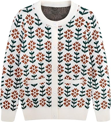 Girls Cardigan Long Sleeve Button Front Sweater Toddler Kids Knit School Uniforms Sweaters with Pockets 3-12 Years