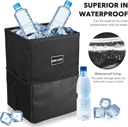 Miniatura 5 de Bote de basura para automóvil con tapa, bolsa de basura colgante con bolsillos de almacenamiento, plegable y portátil, organizador de automóvil a