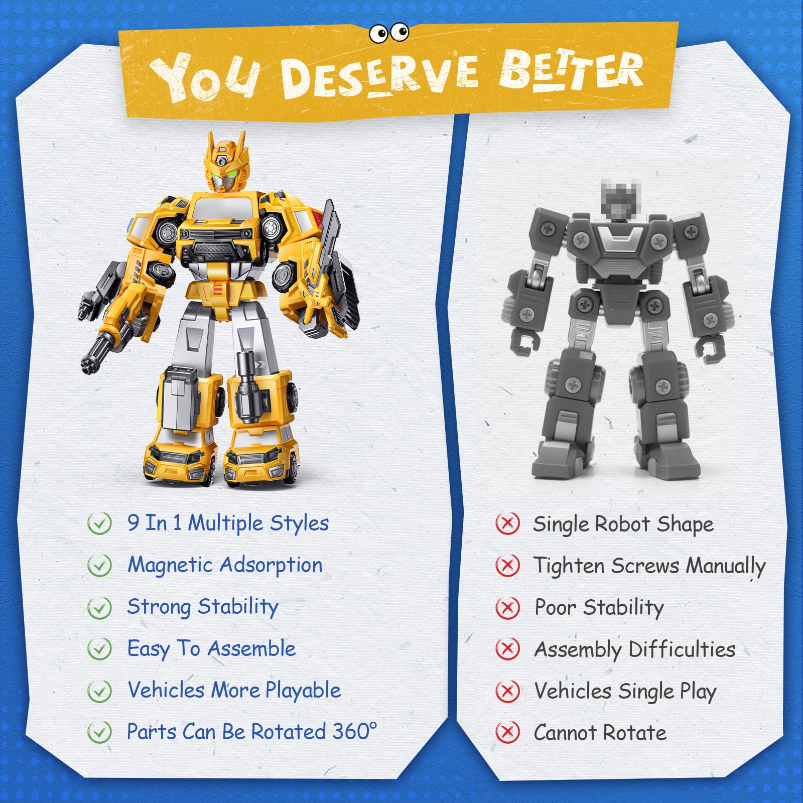 Robot de construcción magnética 5 en 1, regalos para niños de 3, 4, 5, 6 años, fácil de ensamblar, camiones transformadores para niños, ideales para regalo de cumpleaños para niños de 3, 4 8