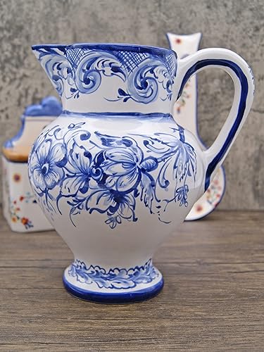 Miniatura 6 de Jarra de cerámica portuguesa azul y blanca pintada a mano