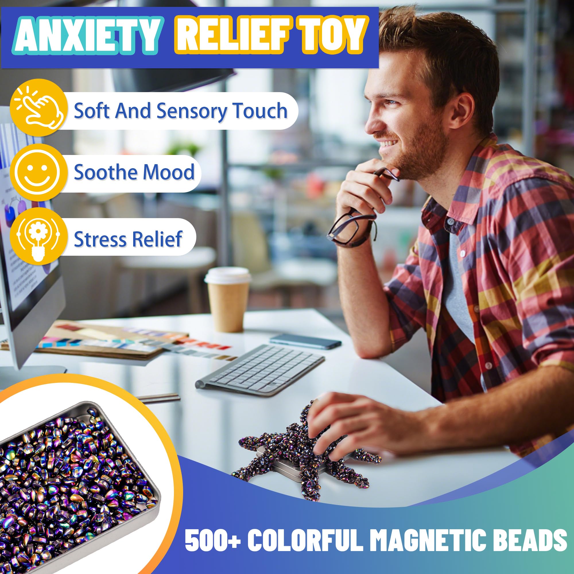 Magnetic Fidget Balls Adult Gift For Teen Boys, 500pcs Weak Magnet Beads Toy Metal Ferrite Putty Office Desk Stress Anxiety Relief Cool Gadget Sensory Stones For ADHD Christmas Stocking Stuffers Gifts