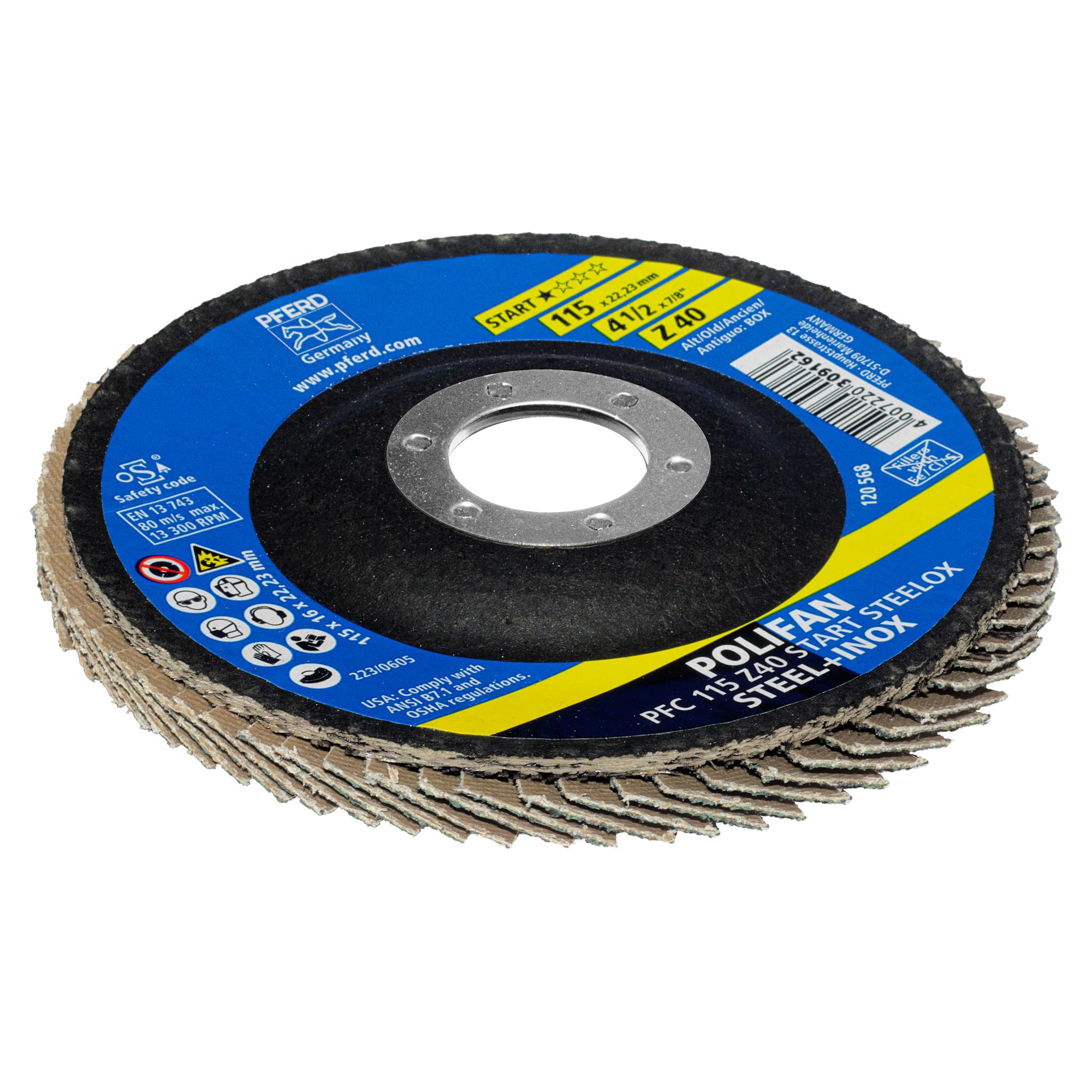 PFERD TOOLS POLIFAN Z BOX – 10 disques à lamelles 125 mm, Z60, alésage de 22,23 mm, 69300935 – rendement et durabilité élevés sur l’acier/l’acier inoxydable (INOX)