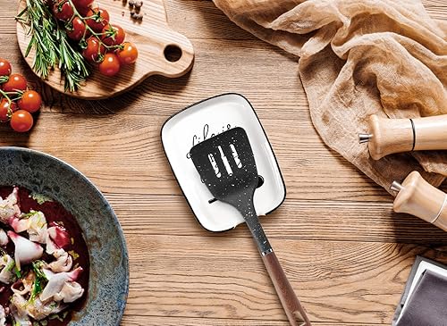 Miniatura 3 de Soporte de cuchara de cerámica para estufa, Funny Life is Short Lick the Spoon White Spoon Holder para encimera de cocina, decoración moderna de