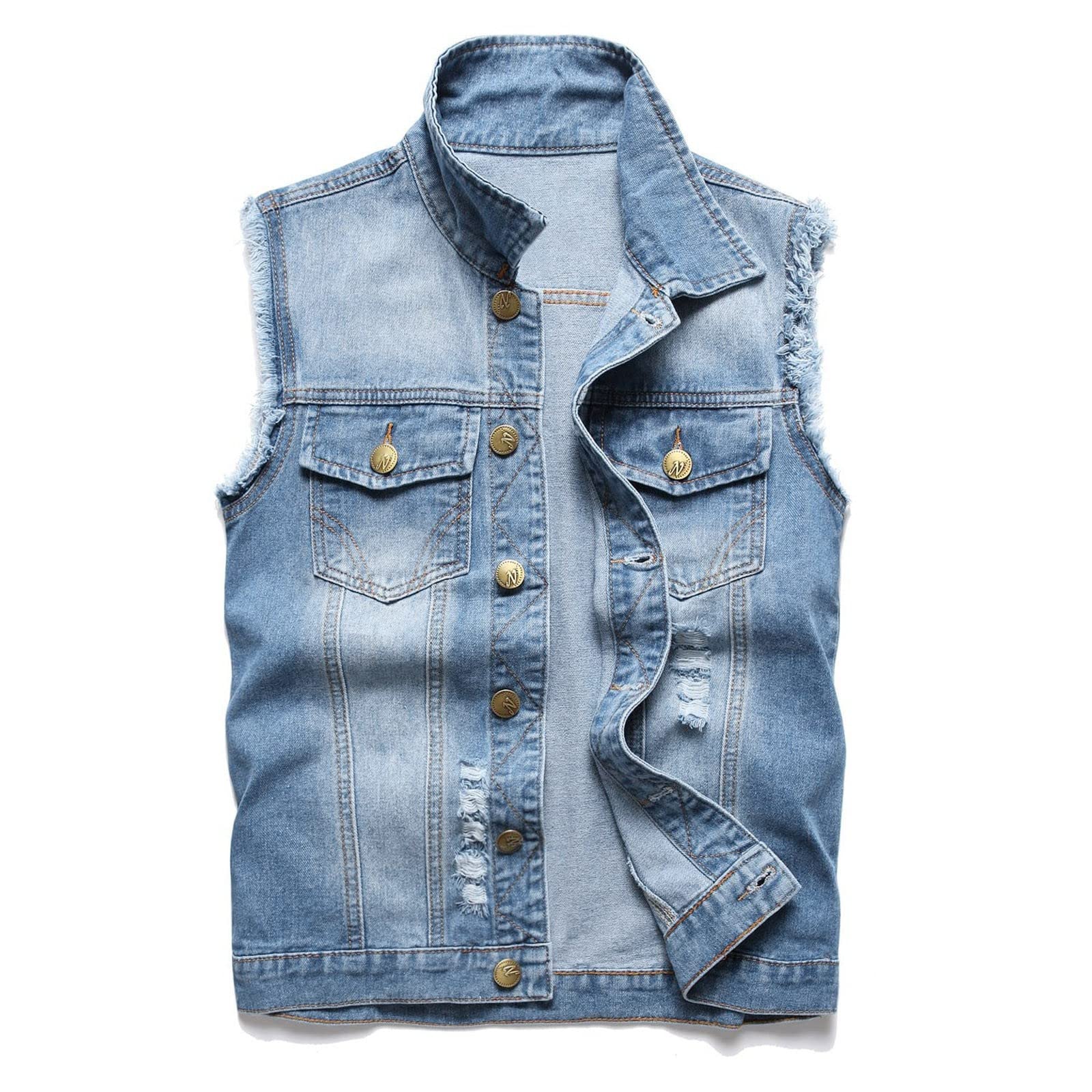 Gilet Jeans, Giacca Jeans Senza Maniche Uomo, Vintage Fresco Gilet Denim Capispalla Lavato Giacchetta Punk Streetwear alla Moda in Stile Casual Panciotto da Moto Gilet Uomo Estivo per Il Tempo Libero